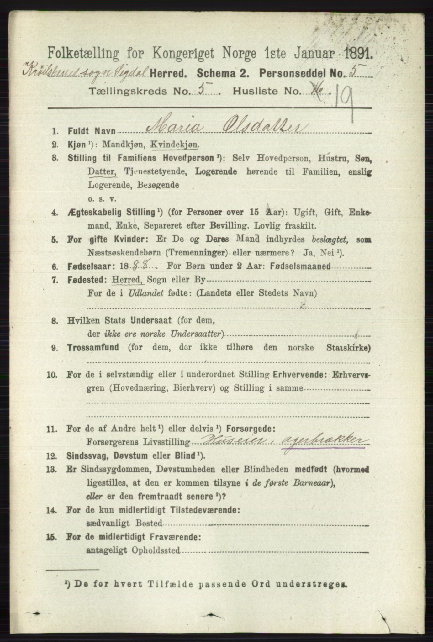 RA, 1891 census for 0621 Sigdal, 1891, p. 6424