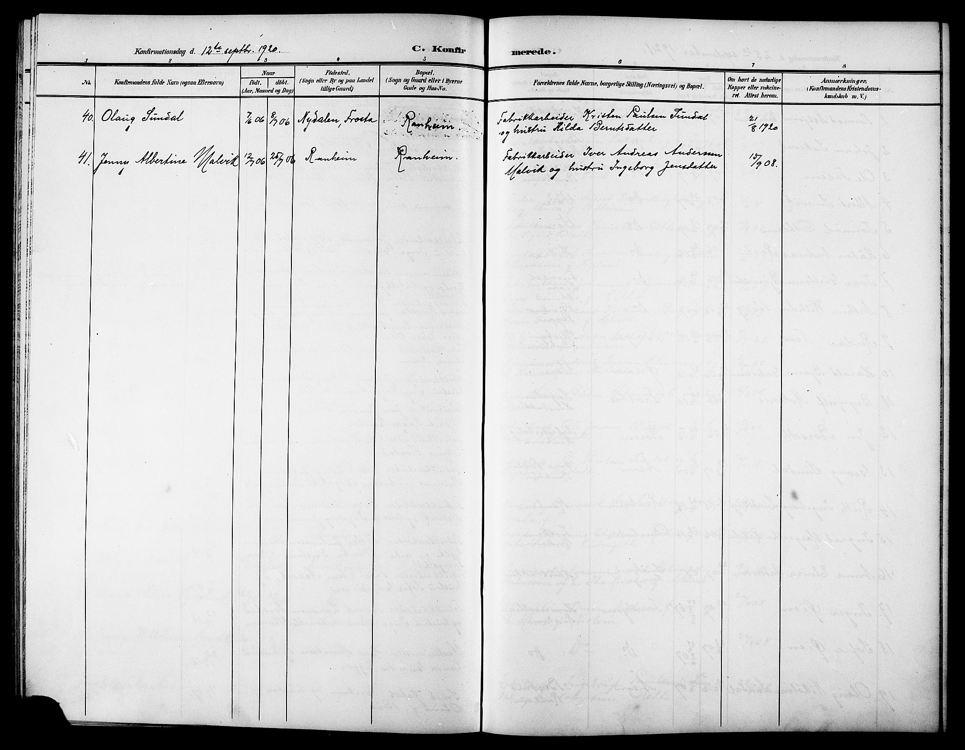 Ministerialprotokoller, klokkerbøker og fødselsregistre - Sør-Trøndelag, SAT/A-1456/615/L0400: Parish register (copy) no. 615C01, 1905-1921