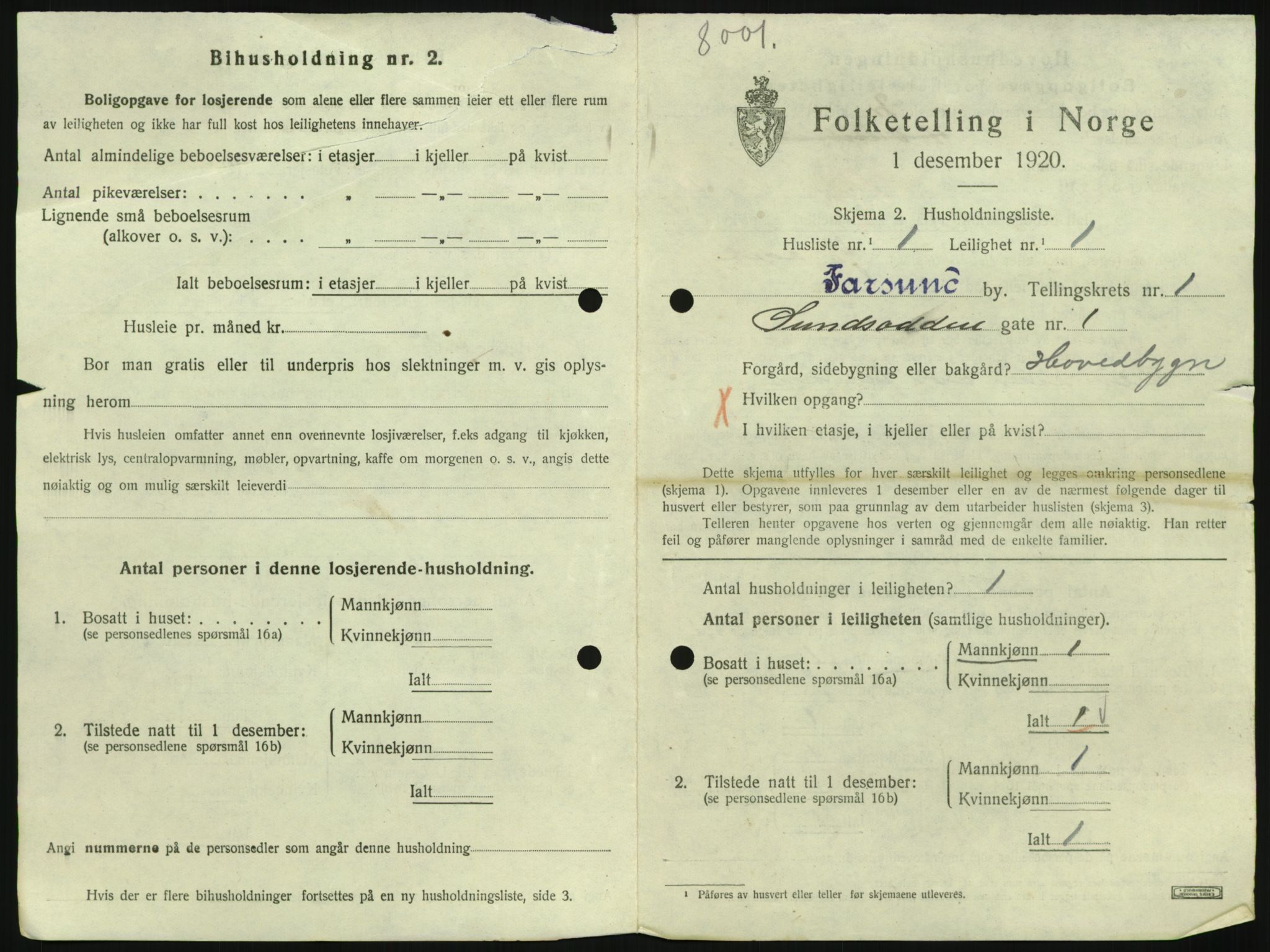 SAK, 1920 census for Farsund, 1920, p. 477