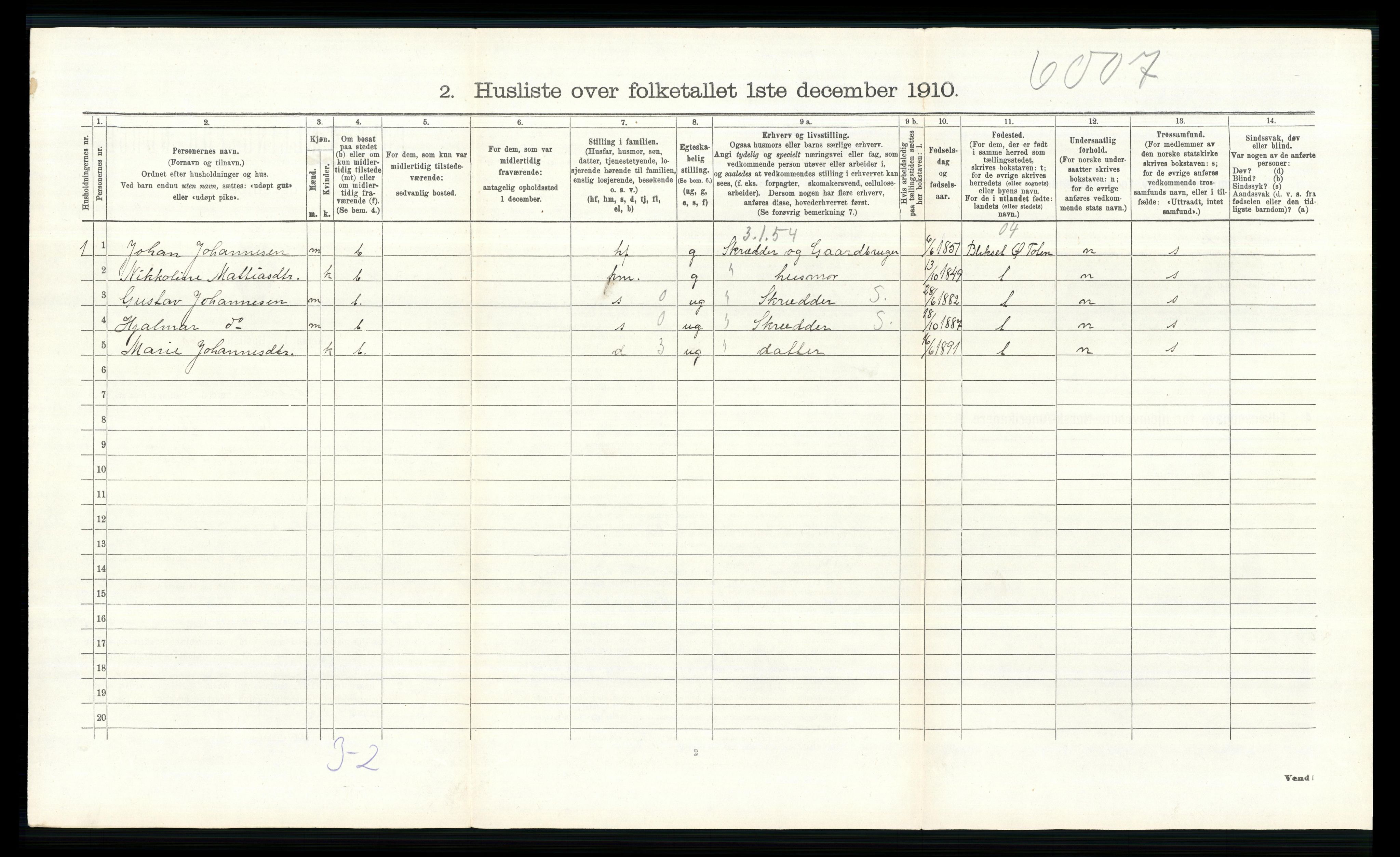 RA, 1910 census for Vestre Toten, 1910, p. 1010