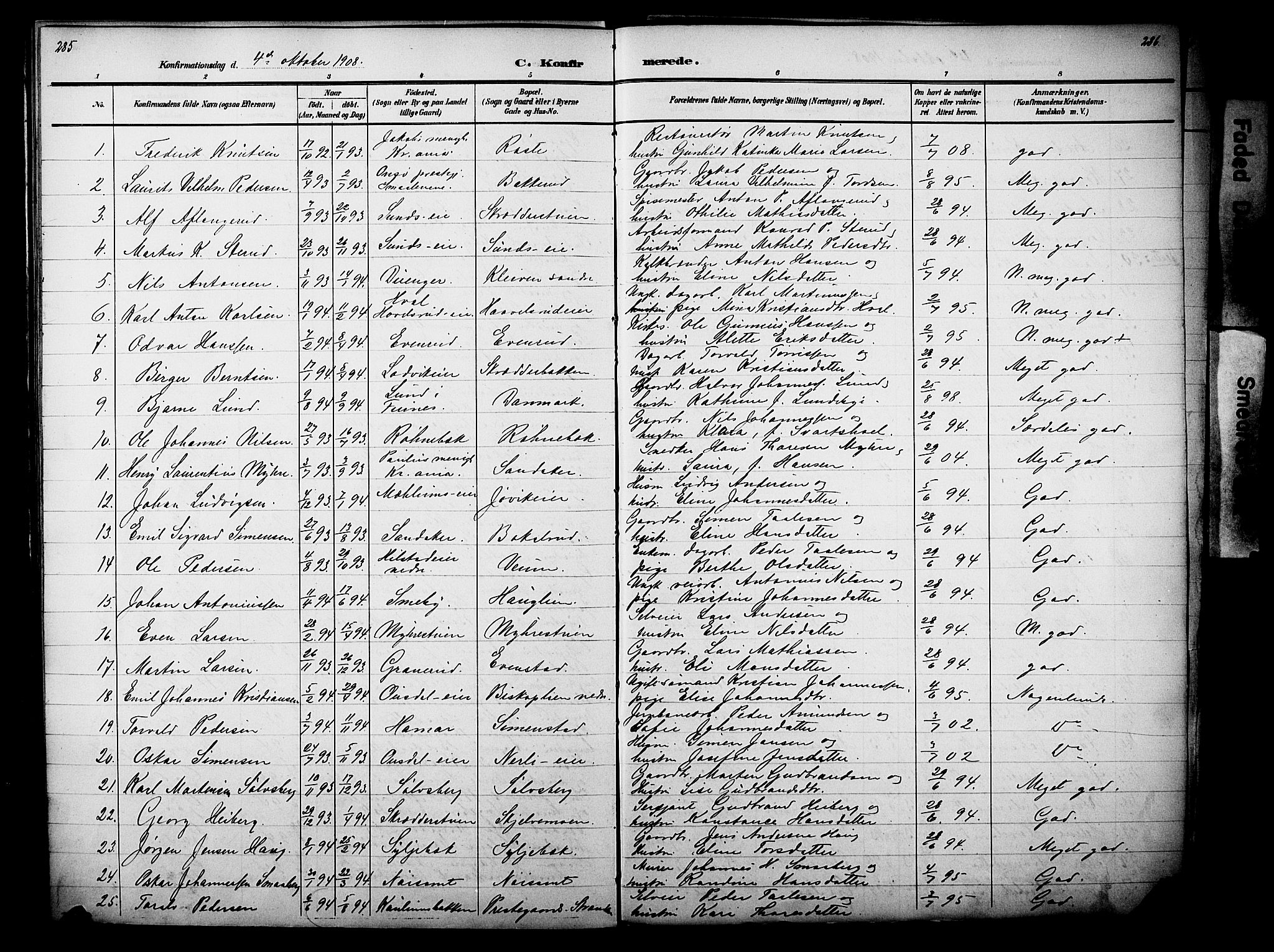 Nes prestekontor, Hedmark, SAH/PREST-020/L/La/L0006: Parish register (copy) no. 6, 1890-1932, p. 285-286