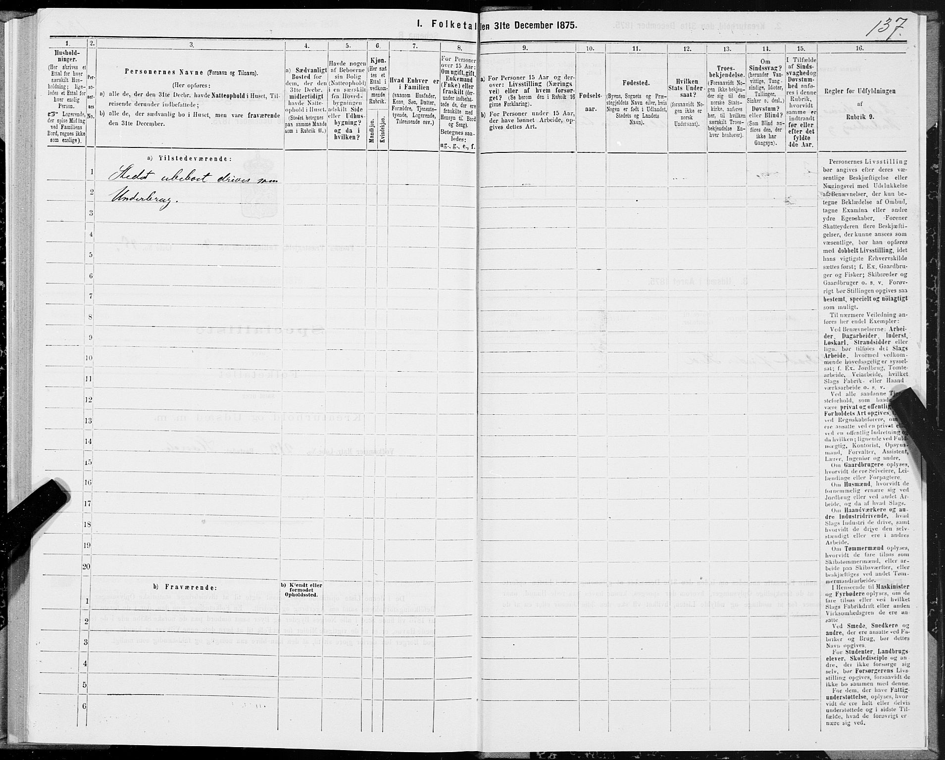 SAT, 1875 census for 1748P Fosnes, 1875, p. 2137