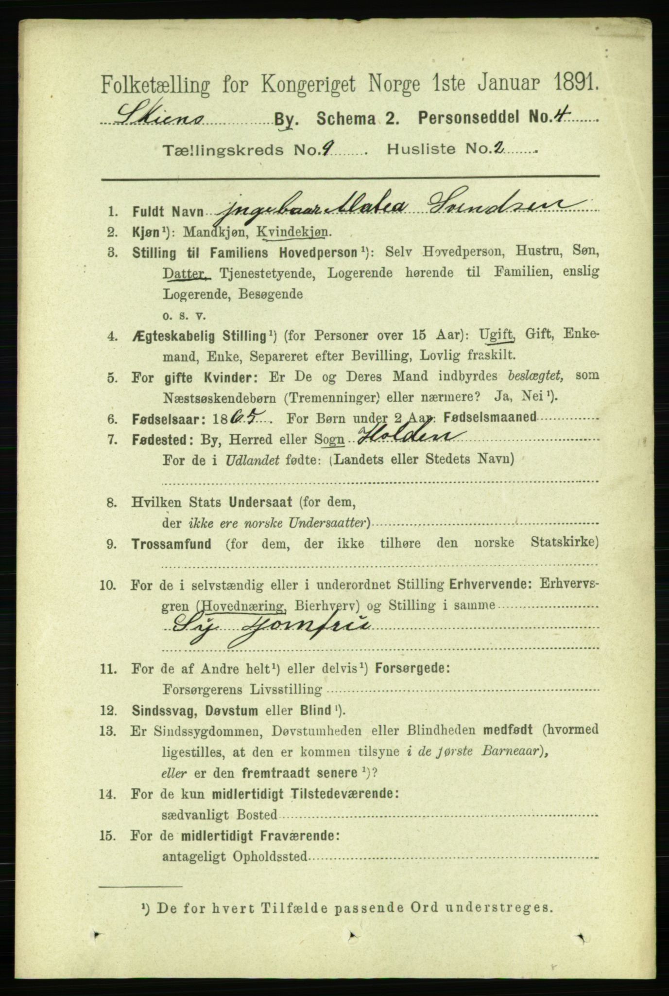 RA, 1891 census for 0806 Skien, 1891, p. 3530