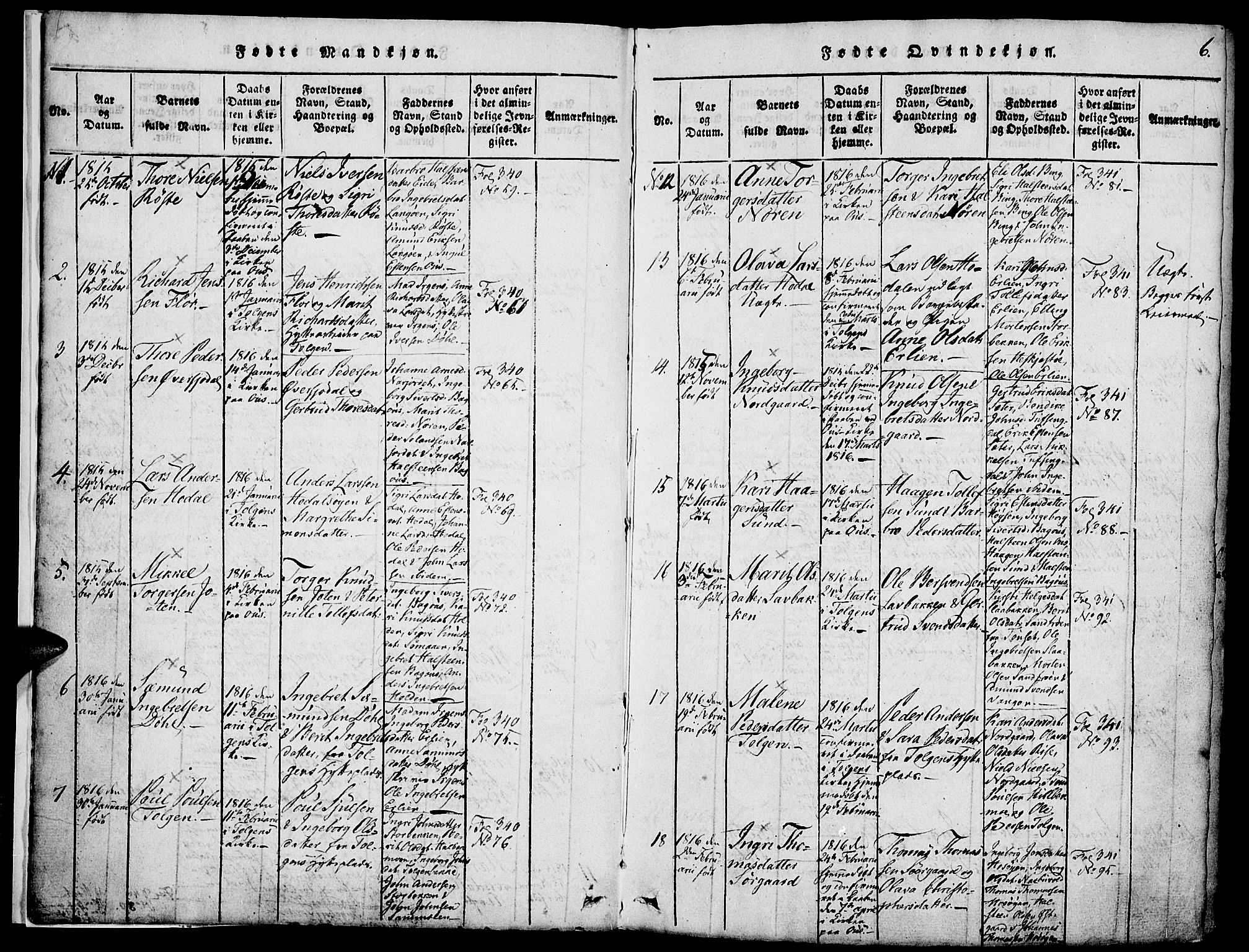 Tolga prestekontor, AV/SAH-PREST-062/K/L0004: Parish register (official) no. 4, 1815-1836, p. 6