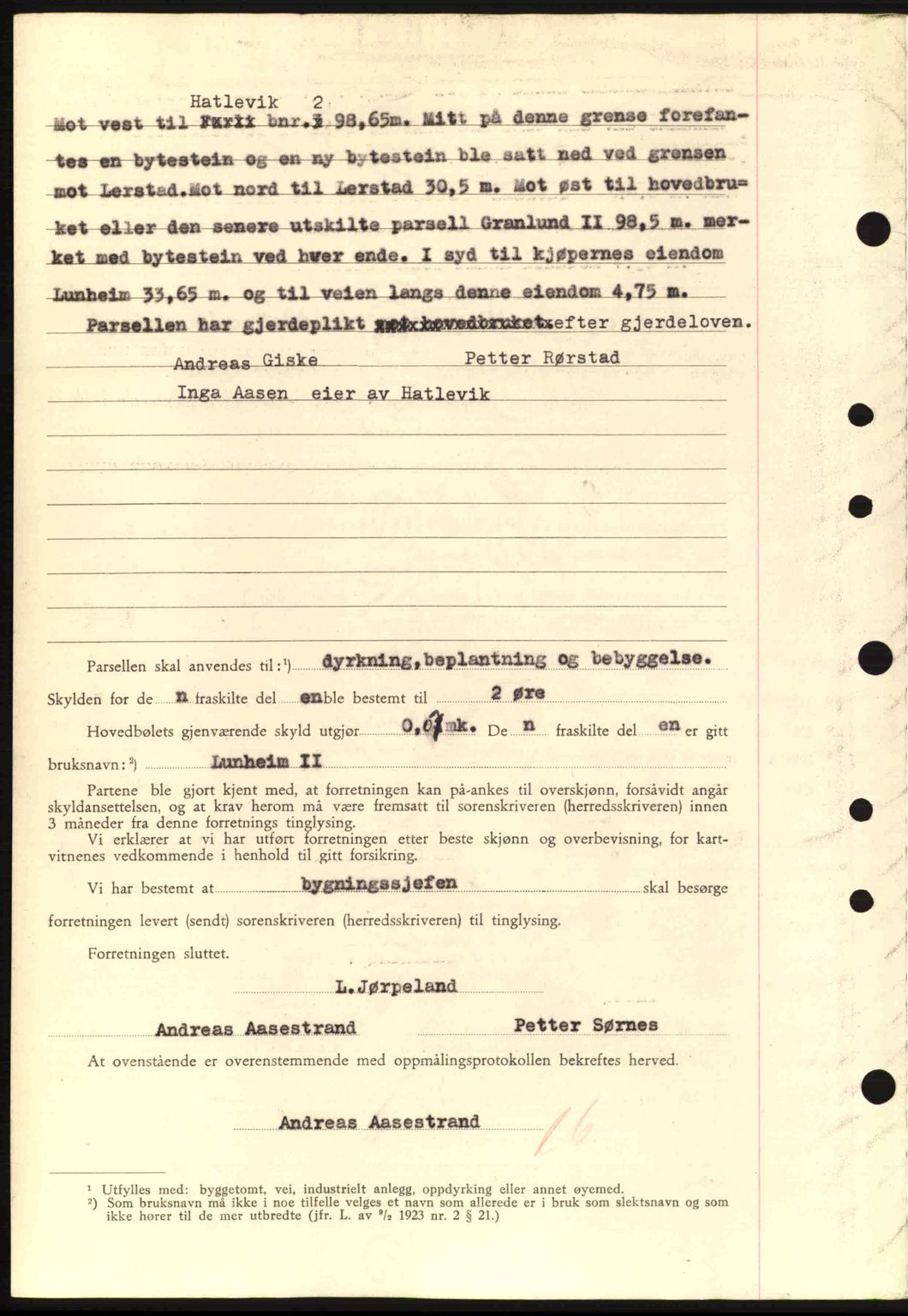 Nordre Sunnmøre sorenskriveri, AV/SAT-A-0006/1/2/2C/2Ca: Mortgage book no. A17, 1943-1944, Diary no: : 1640/1943