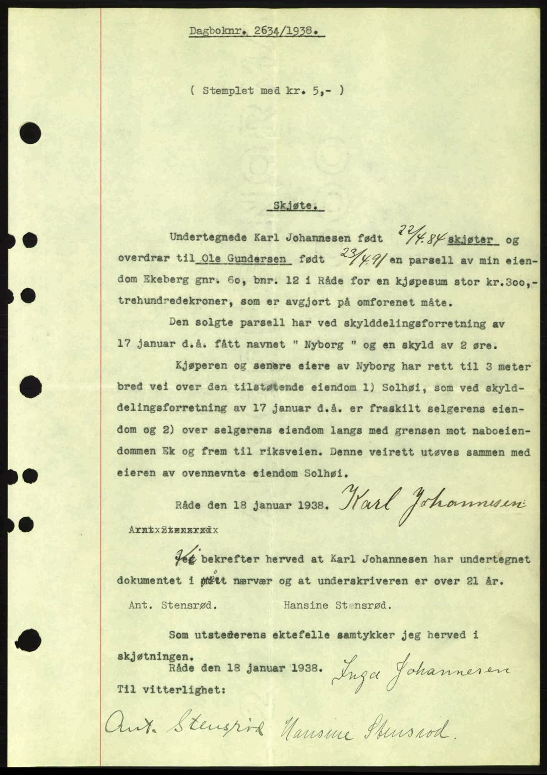 Moss sorenskriveri, SAO/A-10168: Mortgage book no. A5, 1938-1939, Diary no: : 2634/1938