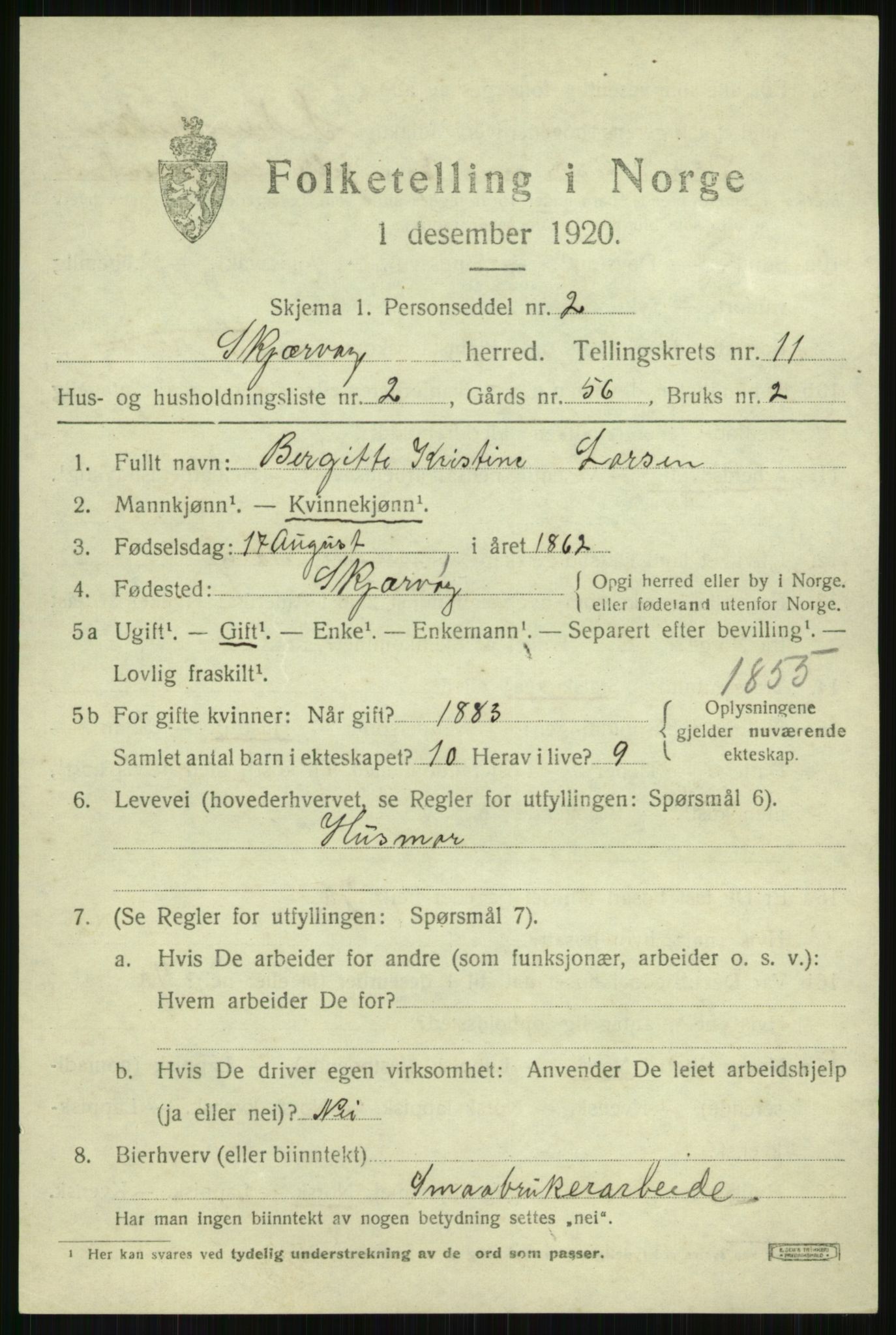 SATØ, 1920 census for Skjervøy, 1920, p. 5633