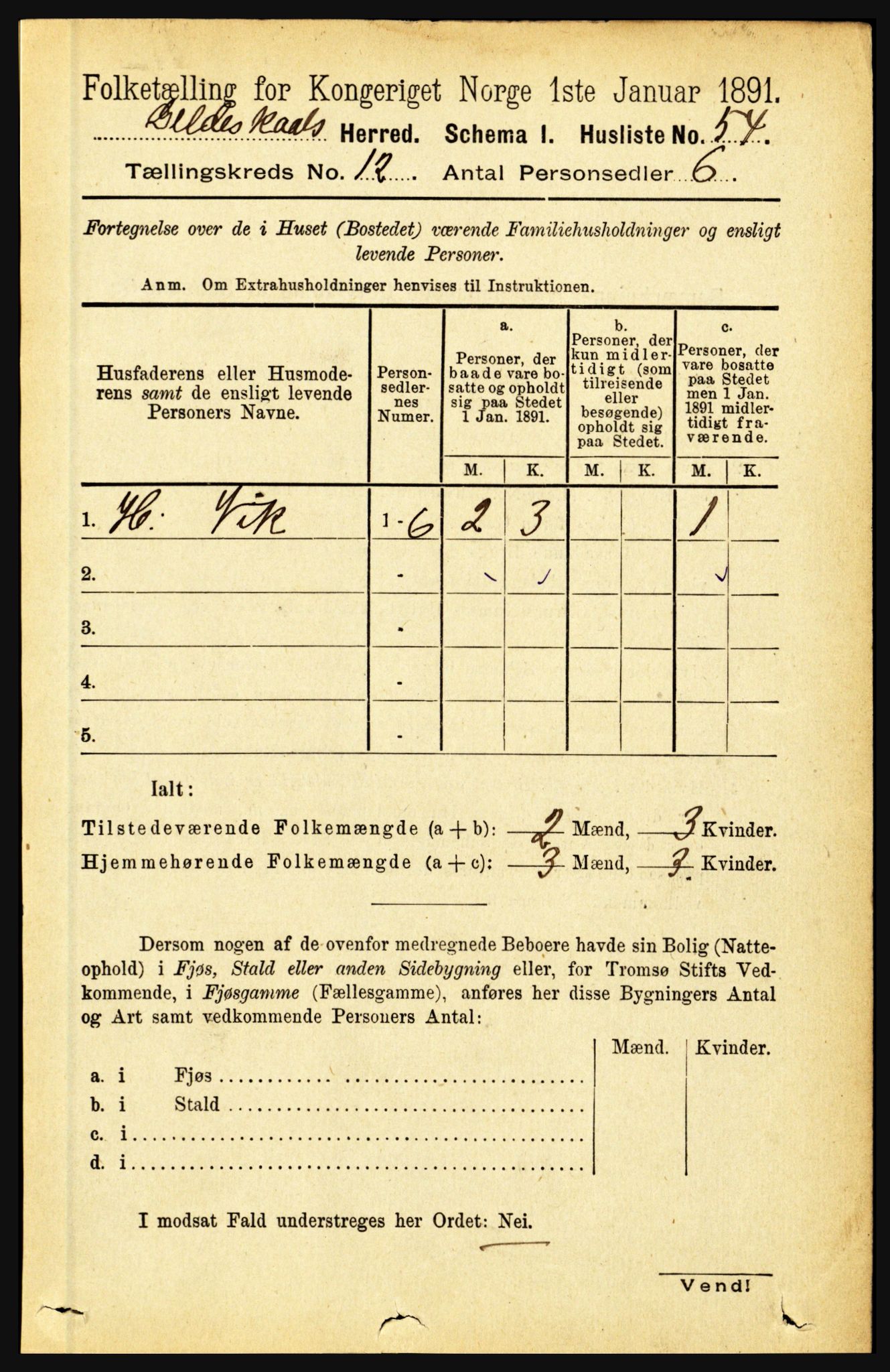 RA, 1891 census for 1838 Gildeskål, 1891, p. 3696