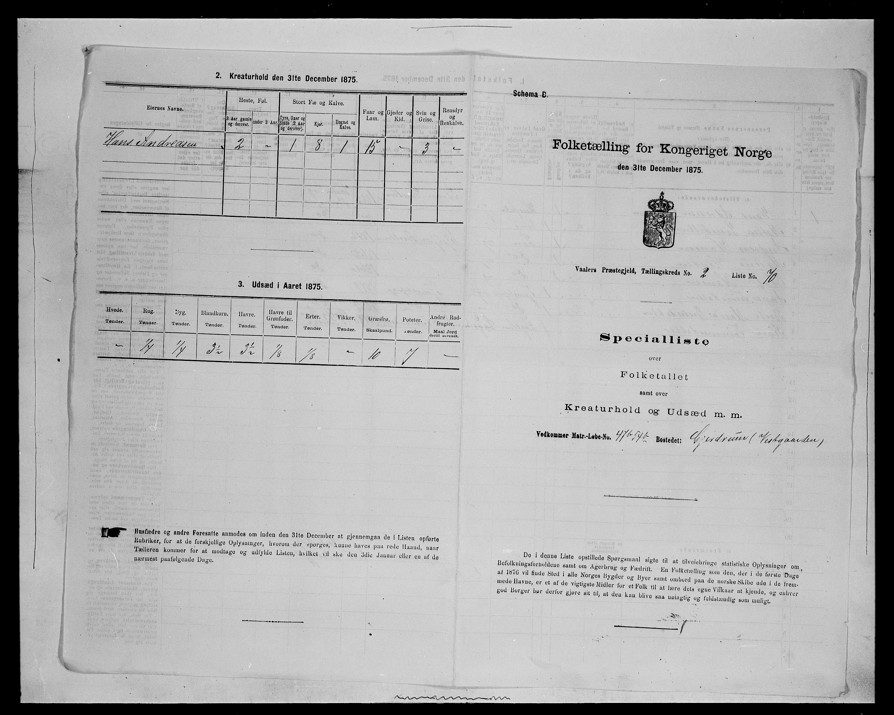 SAH, 1875 census for 0426P Våler parish (Hedmark), 1875, p. 383