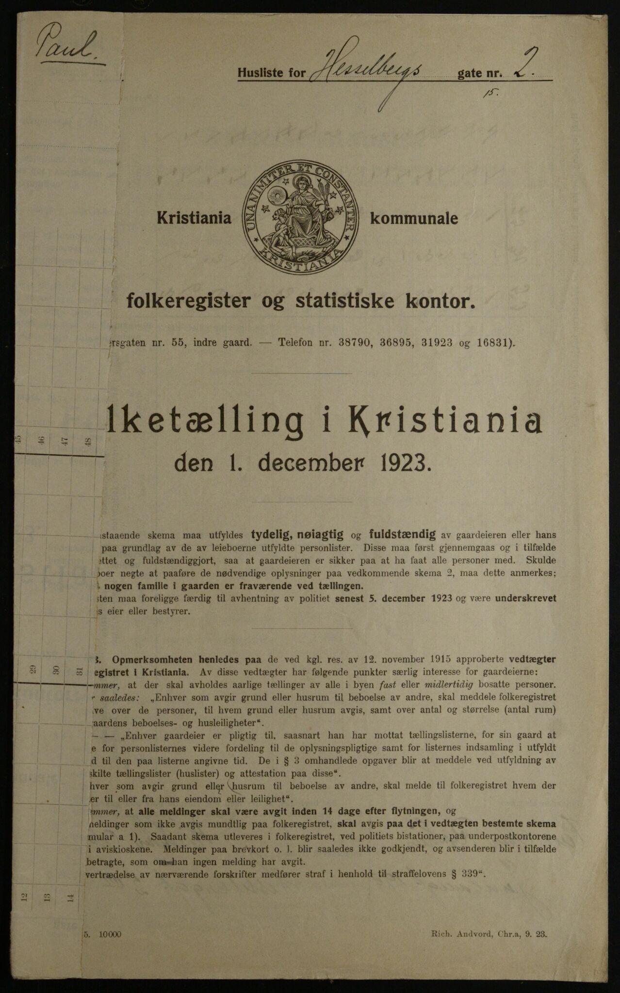 OBA, Municipal Census 1923 for Kristiania, 1923, p. 44642