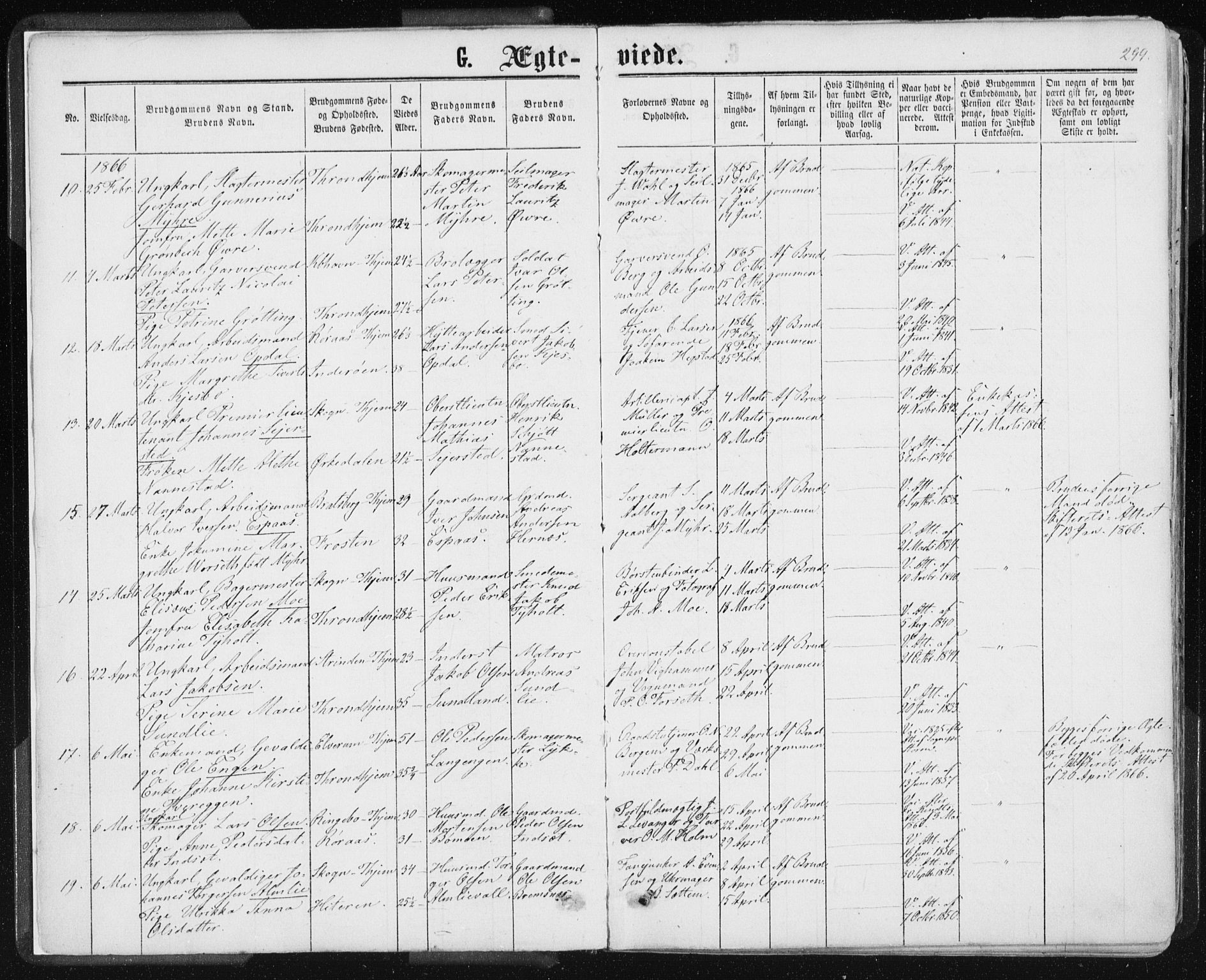 Ministerialprotokoller, klokkerbøker og fødselsregistre - Sør-Trøndelag, SAT/A-1456/601/L0055: Parish register (official) no. 601A23, 1866-1877, p. 299
