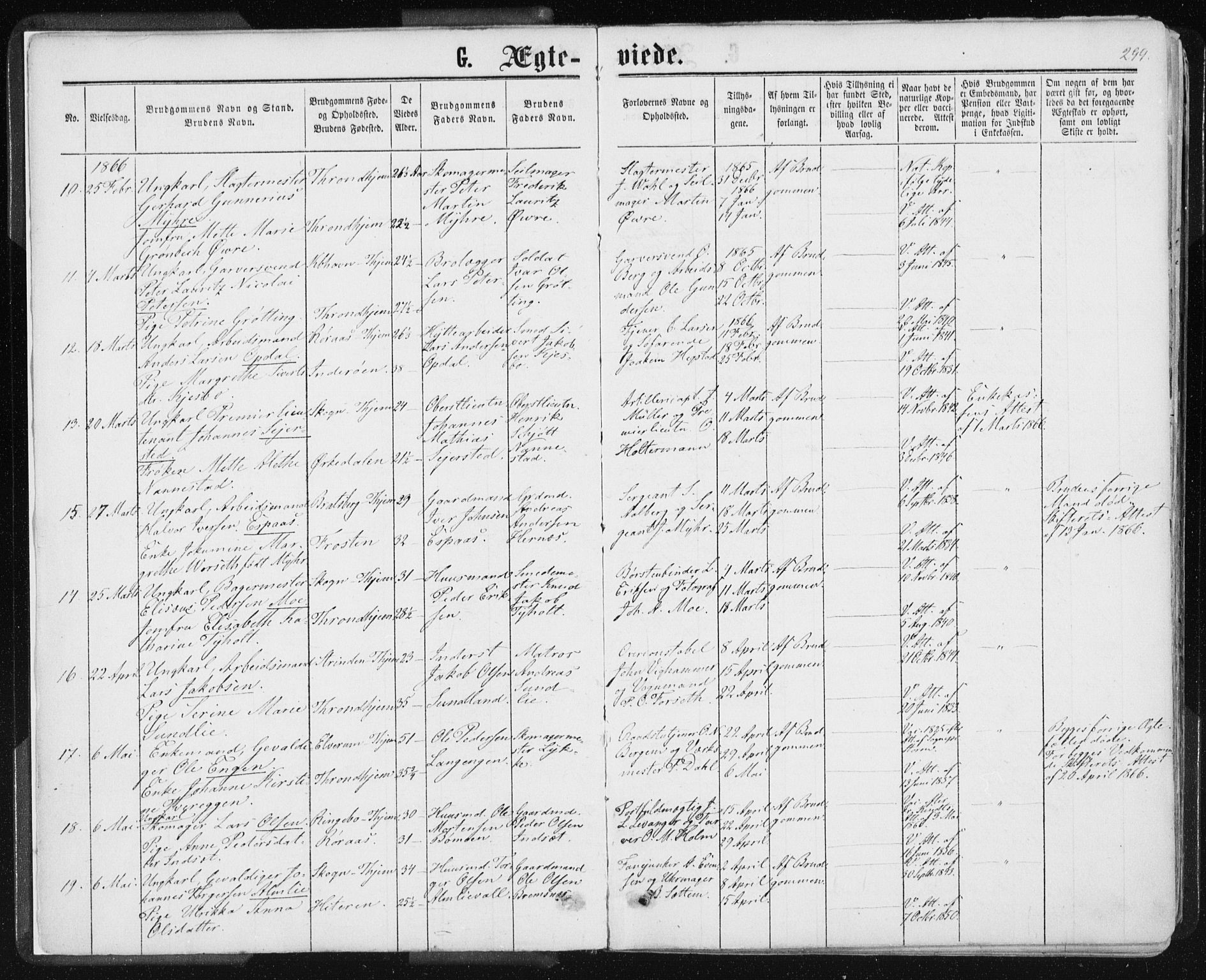 Ministerialprotokoller, klokkerbøker og fødselsregistre - Sør-Trøndelag, AV/SAT-A-1456/601/L0055: Parish register (official) no. 601A23, 1866-1877, p. 299