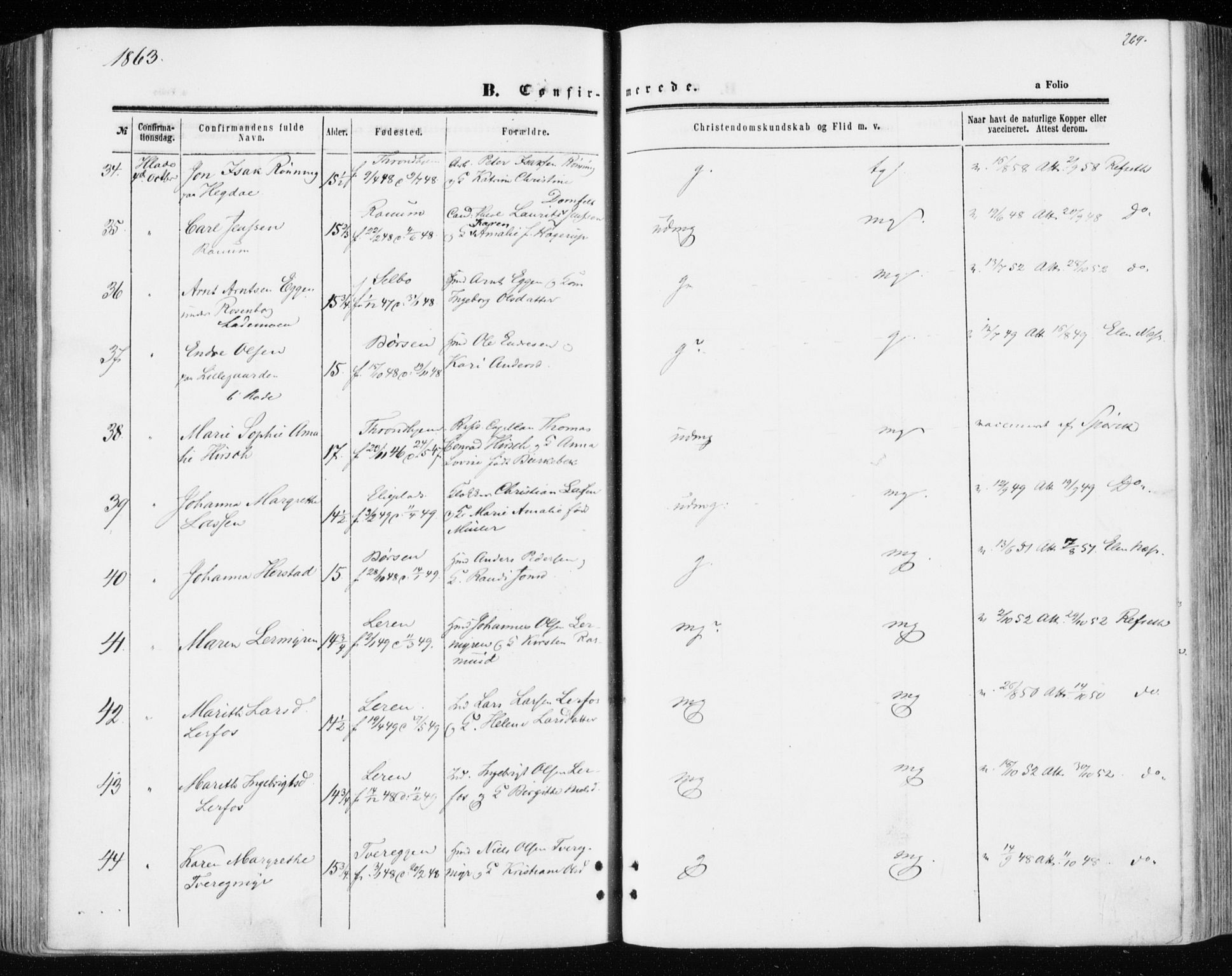 Ministerialprotokoller, klokkerbøker og fødselsregistre - Sør-Trøndelag, AV/SAT-A-1456/606/L0292: Parish register (official) no. 606A07, 1856-1865, p. 269