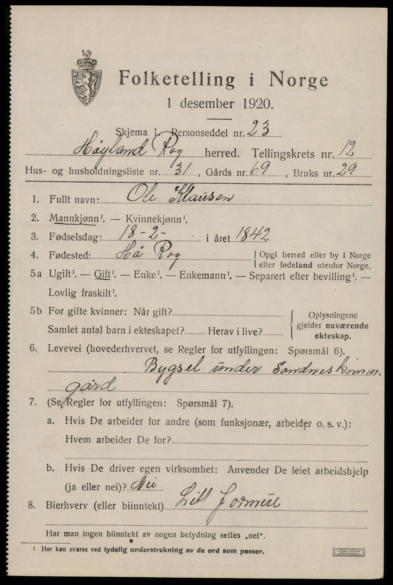 SAST, 1920 census for Høyland, 1920, p. 9746