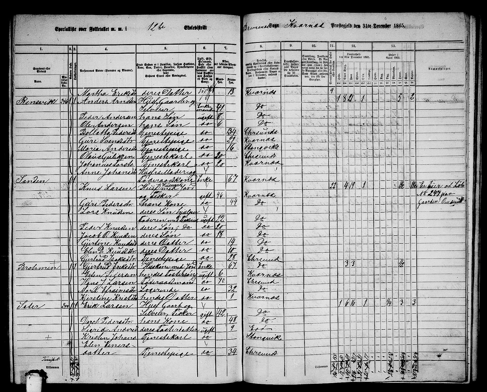 RA, 1865 census for Kvernes, 1865, p. 221