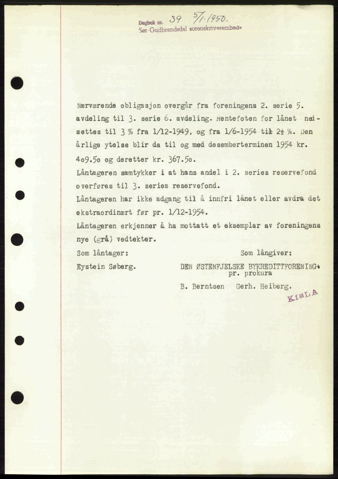 Sør-Gudbrandsdal tingrett, SAH/TING-004/H/Hb/Hbf/L0004: Mortgage book no. C5b, 1945-1951, Diary no: : 39/1950