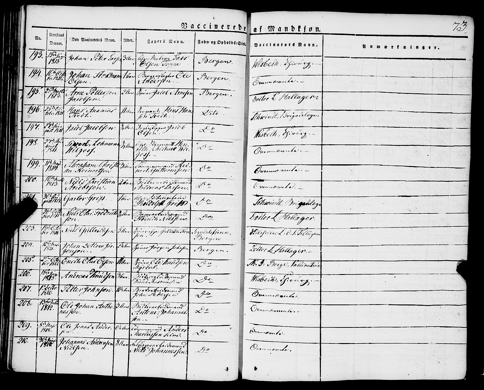 Korskirken sokneprestembete, SAB/A-76101/H/Haa/L0050: Parish register (official) no. F 1, 1821-1869, p. 73