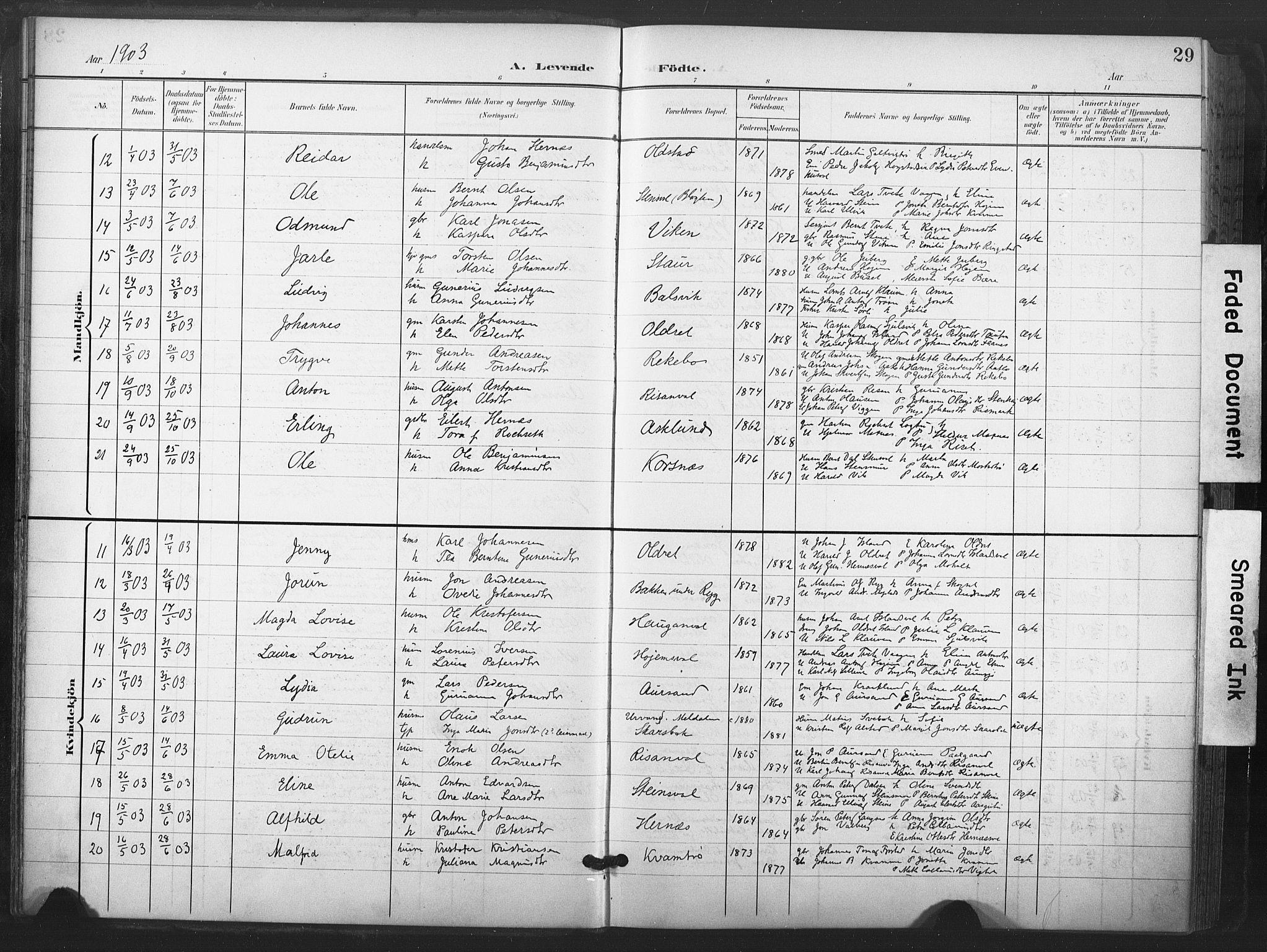 Ministerialprotokoller, klokkerbøker og fødselsregistre - Nord-Trøndelag, SAT/A-1458/713/L0122: Parish register (official) no. 713A11, 1899-1910, p. 29