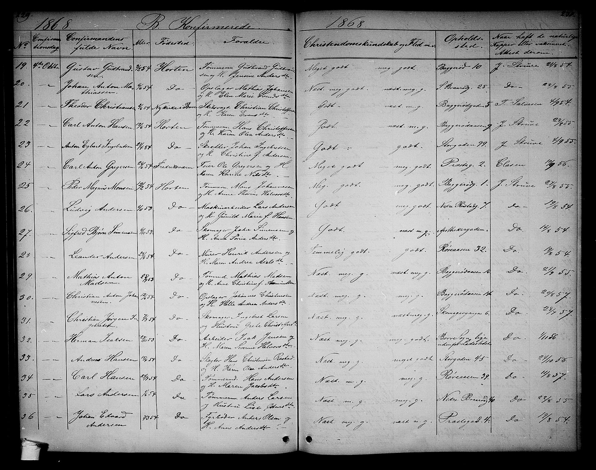 Horten kirkebøker, SAKO/A-348/G/Ga/L0002: Parish register (copy) no. 2, 1864-1871, p. 229-230