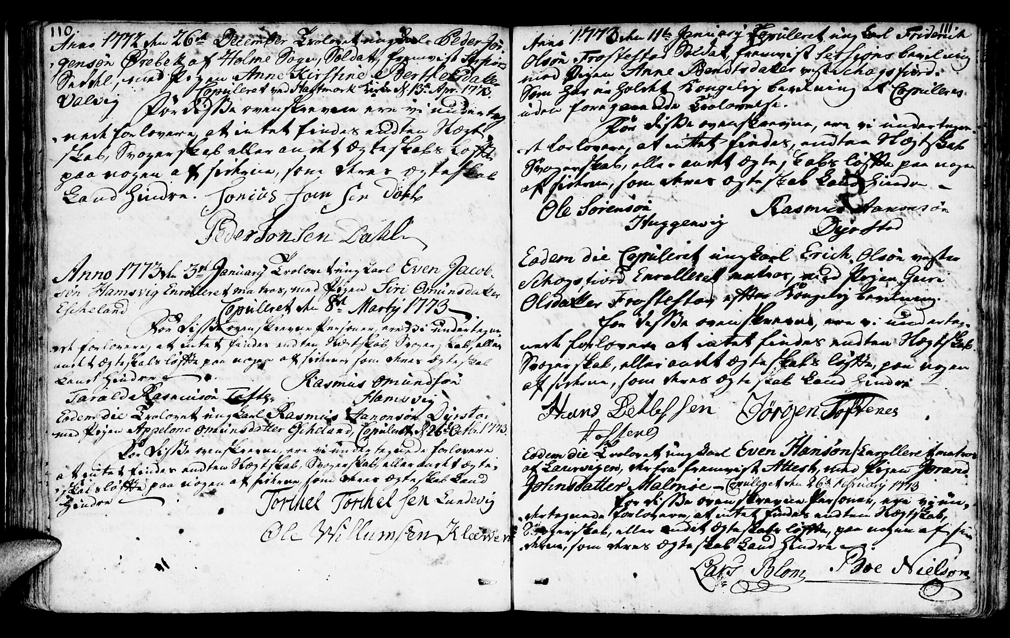 Mandal sokneprestkontor, AV/SAK-1111-0030/F/Fa/Faa/L0006: Parish register (official) no. A 6, 1755-1783, p. 110-111