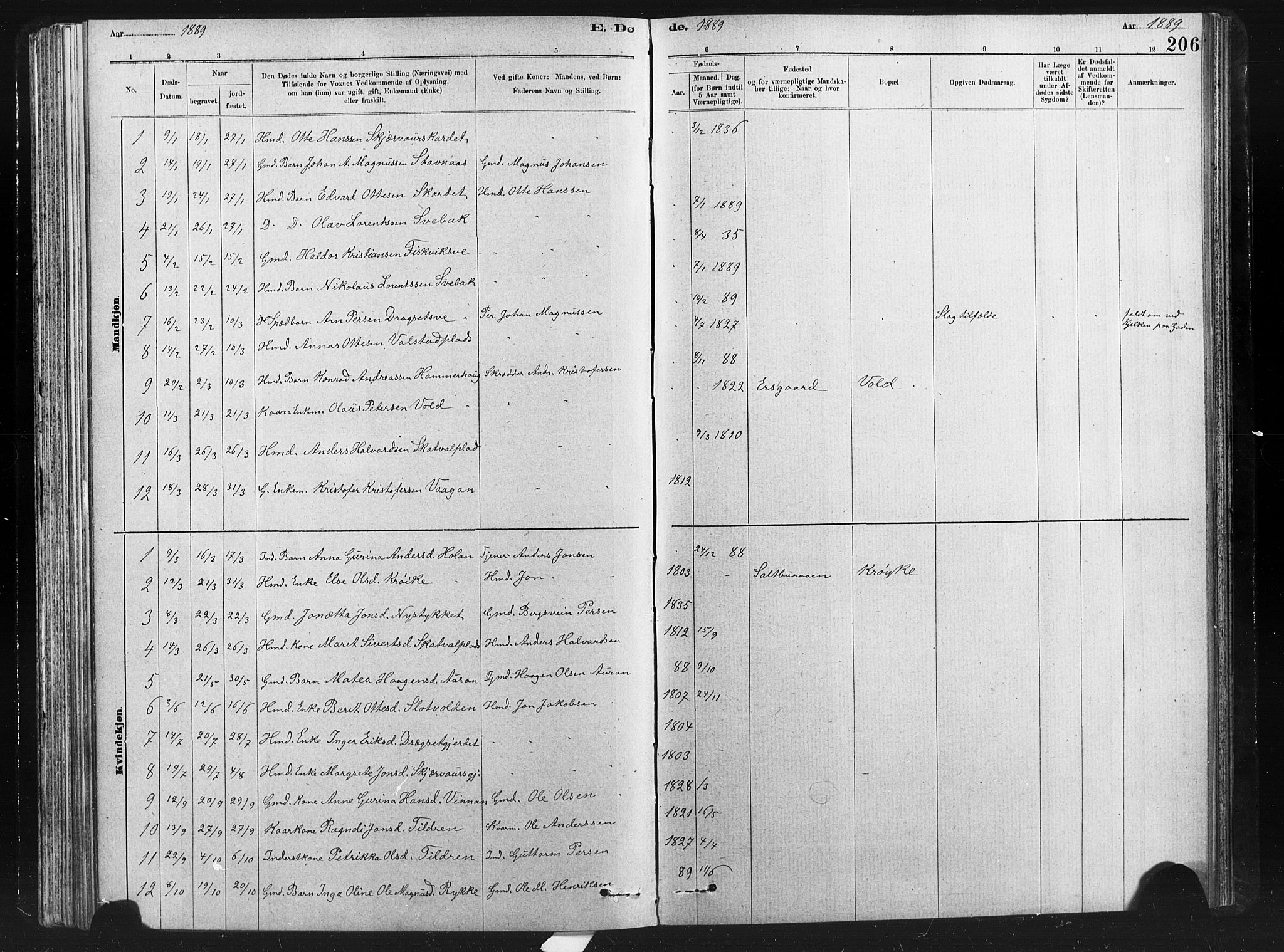 Ministerialprotokoller, klokkerbøker og fødselsregistre - Nord-Trøndelag, AV/SAT-A-1458/712/L0103: Parish register (copy) no. 712C01, 1878-1917, p. 206