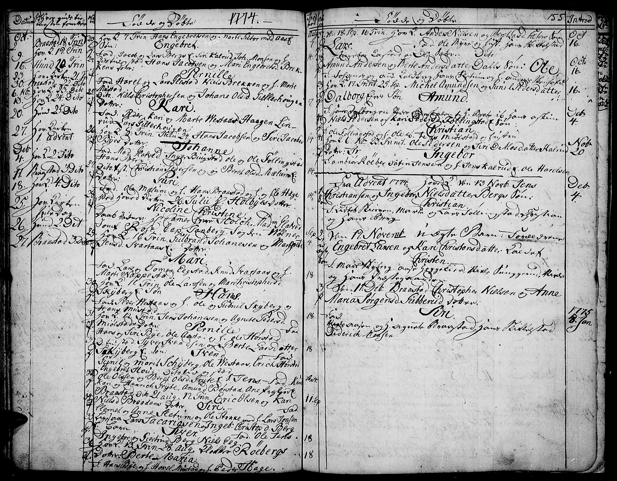 Vardal prestekontor, SAH/PREST-100/H/Ha/Haa/L0002: Parish register (official) no. 2, 1748-1776, p. 154-155