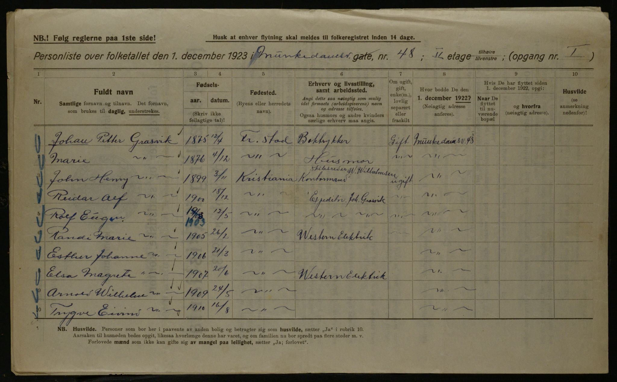 OBA, Municipal Census 1923 for Kristiania, 1923, p. 74330