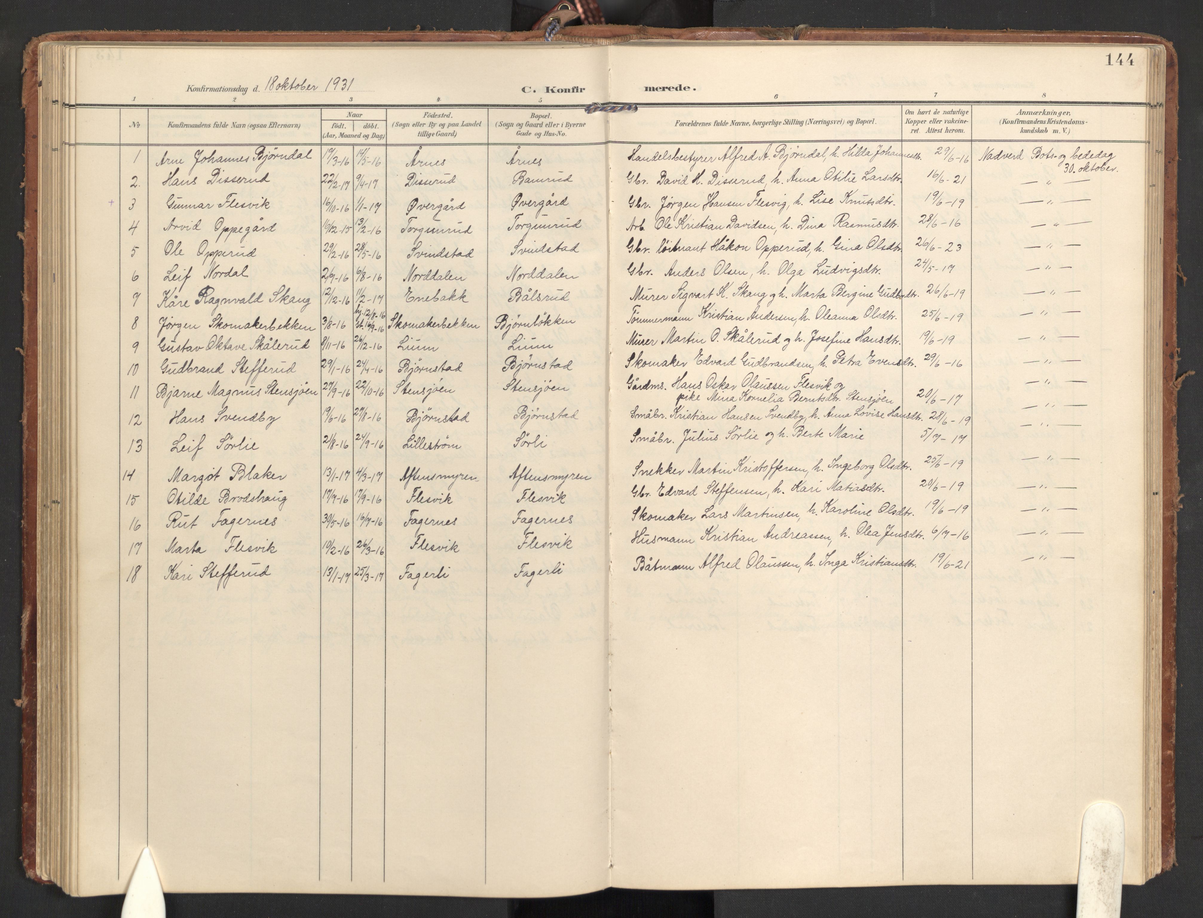 Hurdal prestekontor Kirkebøker, AV/SAO-A-10889/G/Gb/L0001: Parish register (copy) no. II 1, 1902-1939, p. 144