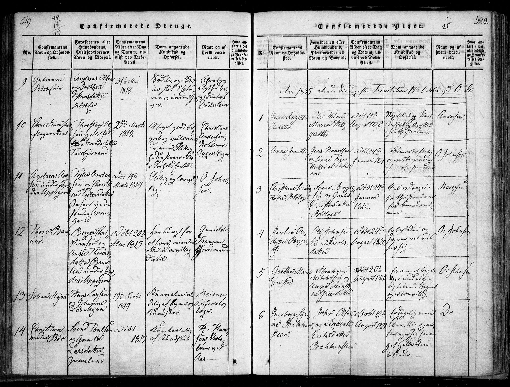 Nesodden prestekontor Kirkebøker, SAO/A-10013/F/Fa/L0006: Parish register (official) no. I 6, 1814-1847, p. 519-520