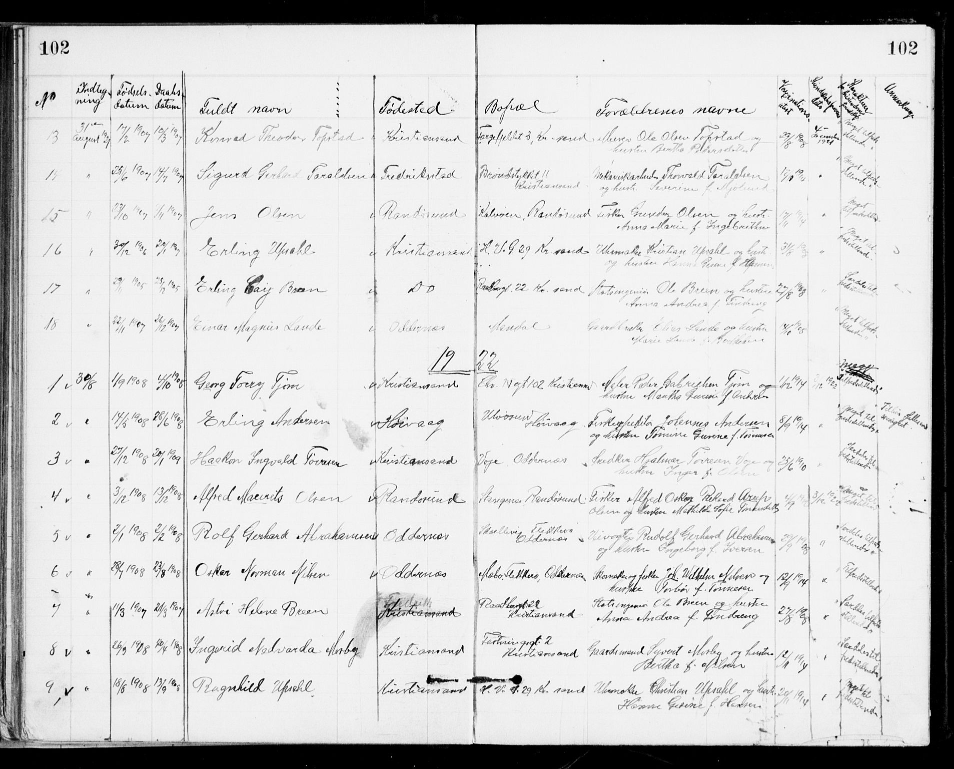 Den evangelisk-lutherske frikirke, Kristiansand, AV/SAK-1292-0017/F/Fa/L0002: Dissenter register no. F 10, 1889-1892, p. 102