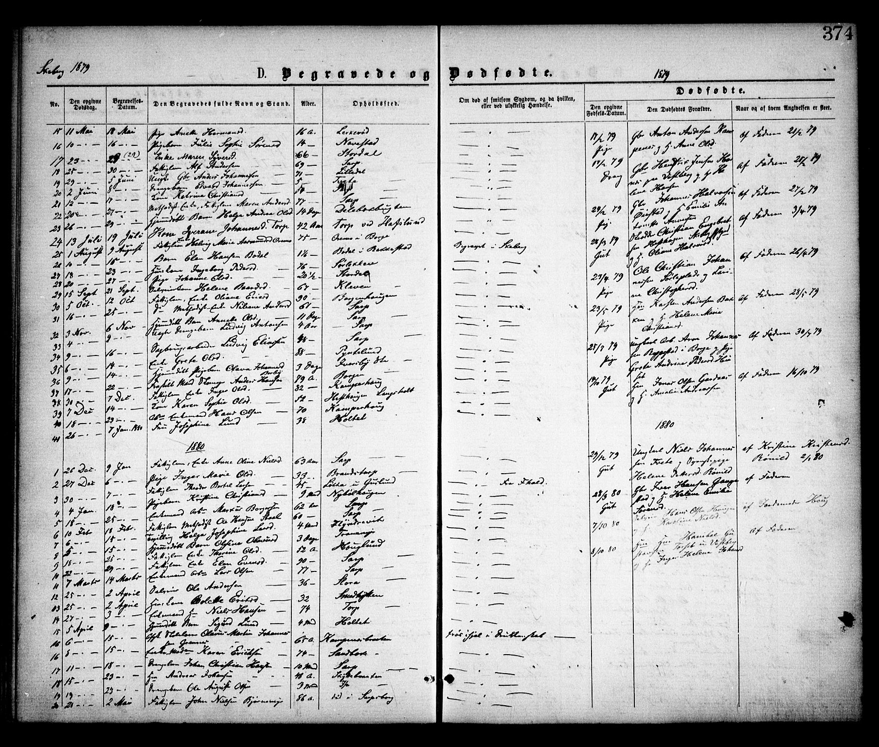 Skjeberg prestekontor Kirkebøker, SAO/A-10923/F/Fa/L0008: Parish register (official) no. I 8, 1869-1885, p. 374