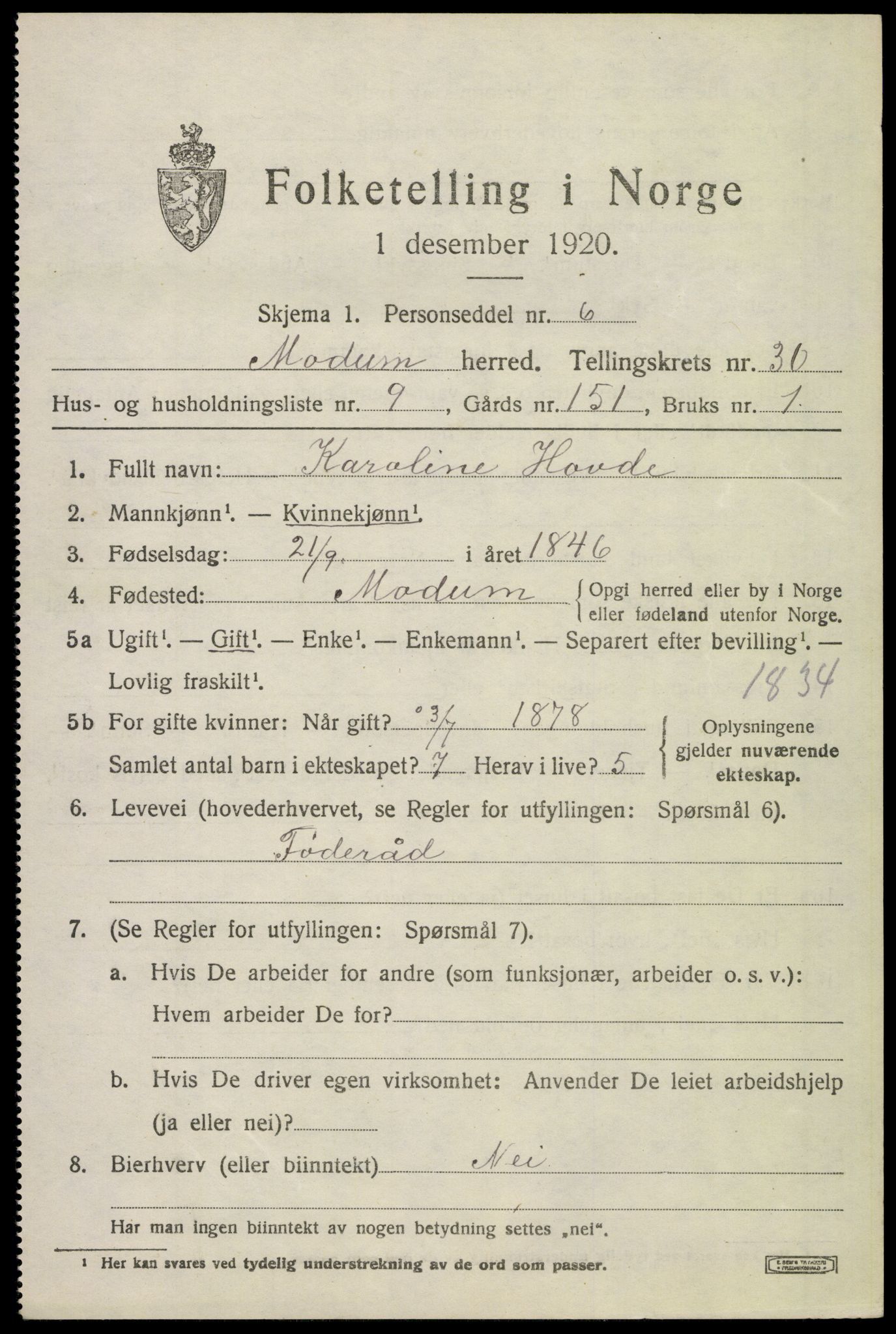 SAKO, 1920 census for Modum, 1920, p. 27751