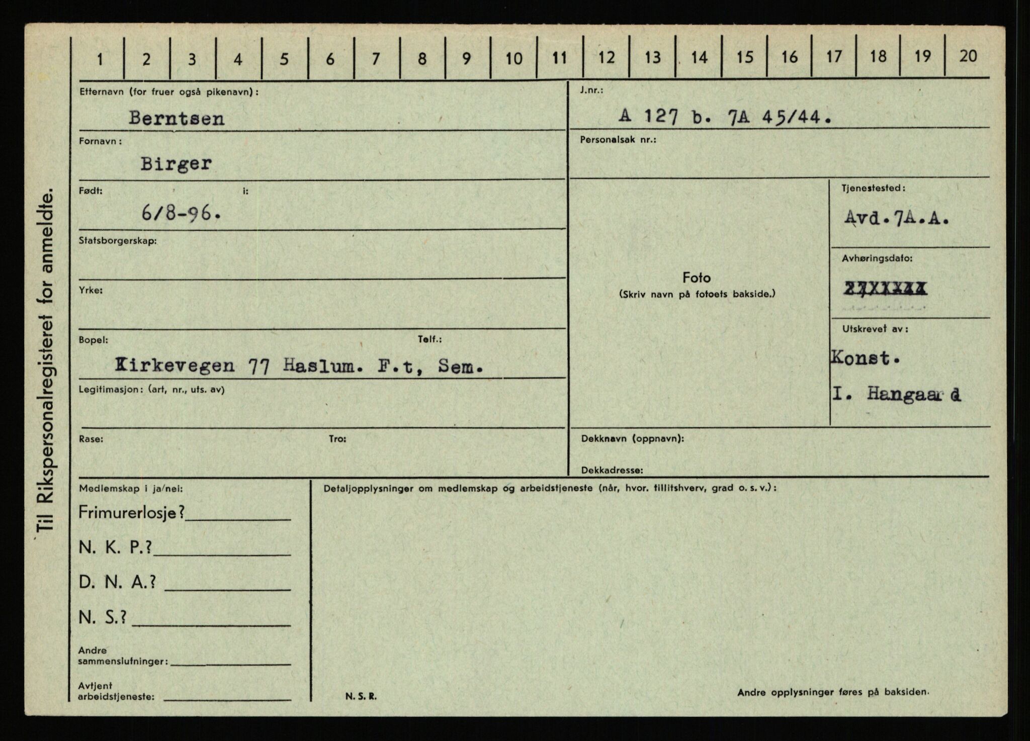 Statspolitiet - Hovedkontoret / Osloavdelingen, AV/RA-S-1329/C/Ca/L0002: Arneberg - Brand, 1943-1945, p. 2987