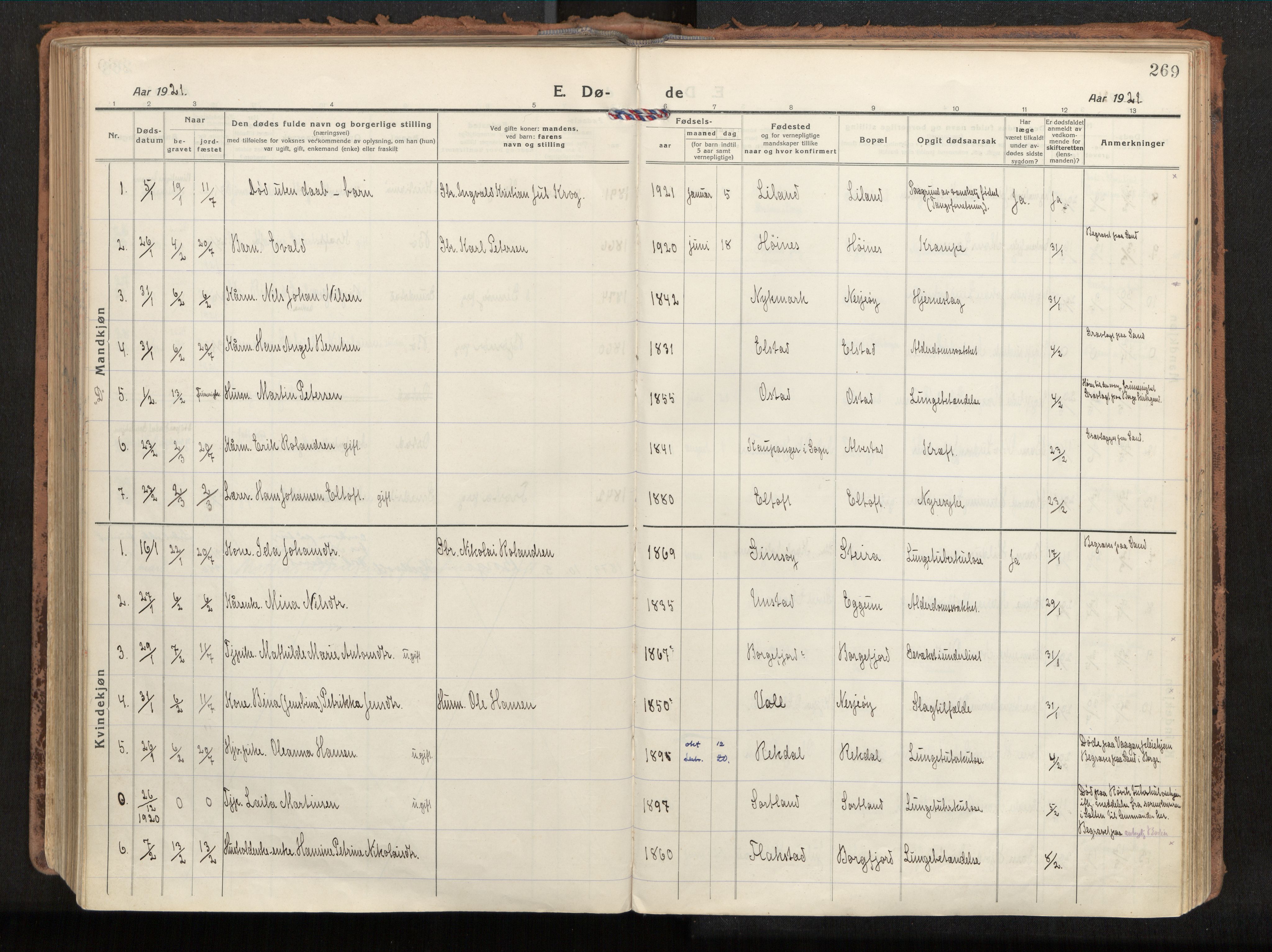 Ministerialprotokoller, klokkerbøker og fødselsregistre - Nordland, SAT/A-1459/880/L1136: Parish register (official) no. 880A10, 1919-1927, p. 269