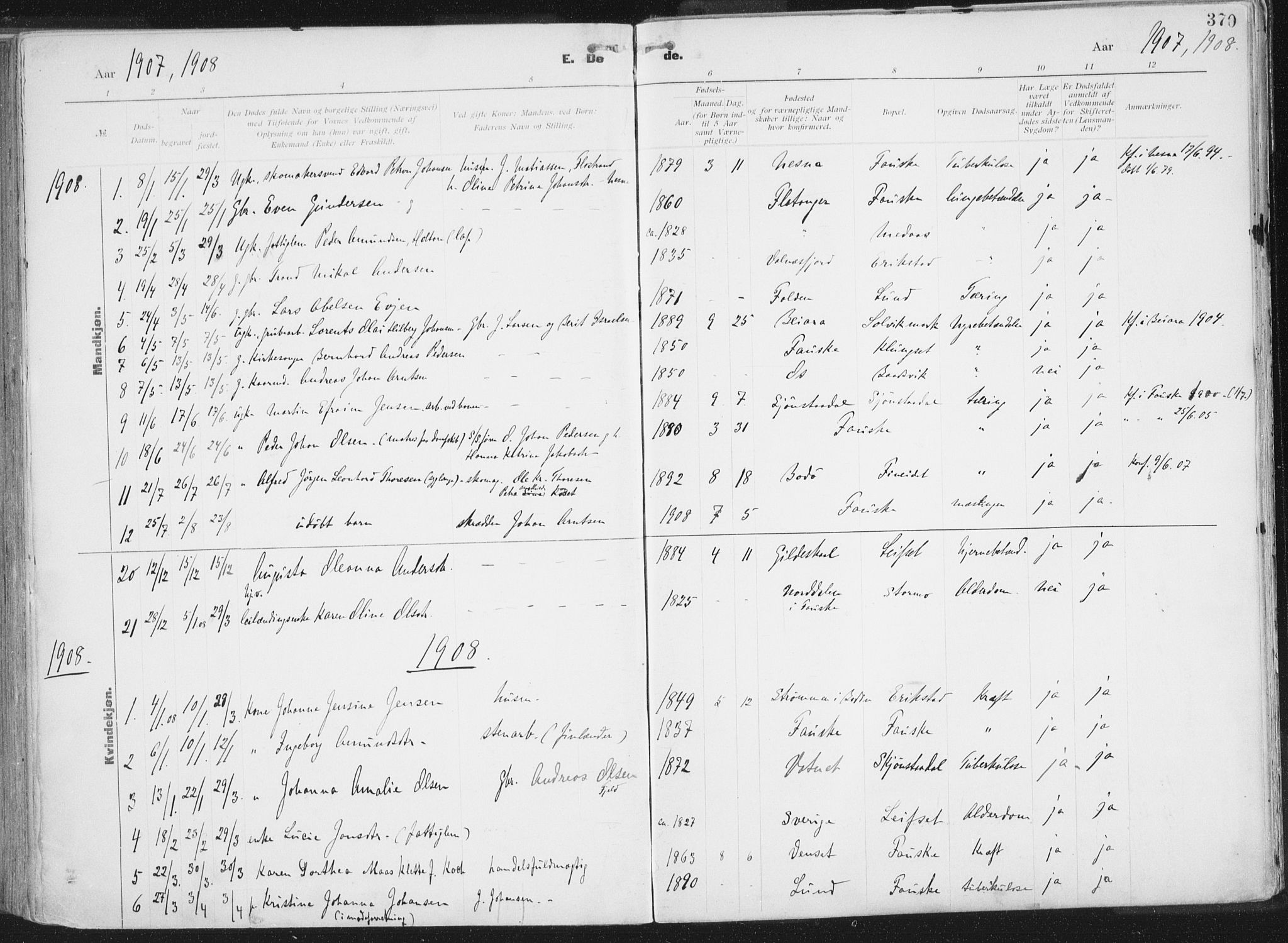 Ministerialprotokoller, klokkerbøker og fødselsregistre - Nordland, AV/SAT-A-1459/849/L0696: Parish register (official) no. 849A08, 1898-1910, p. 370