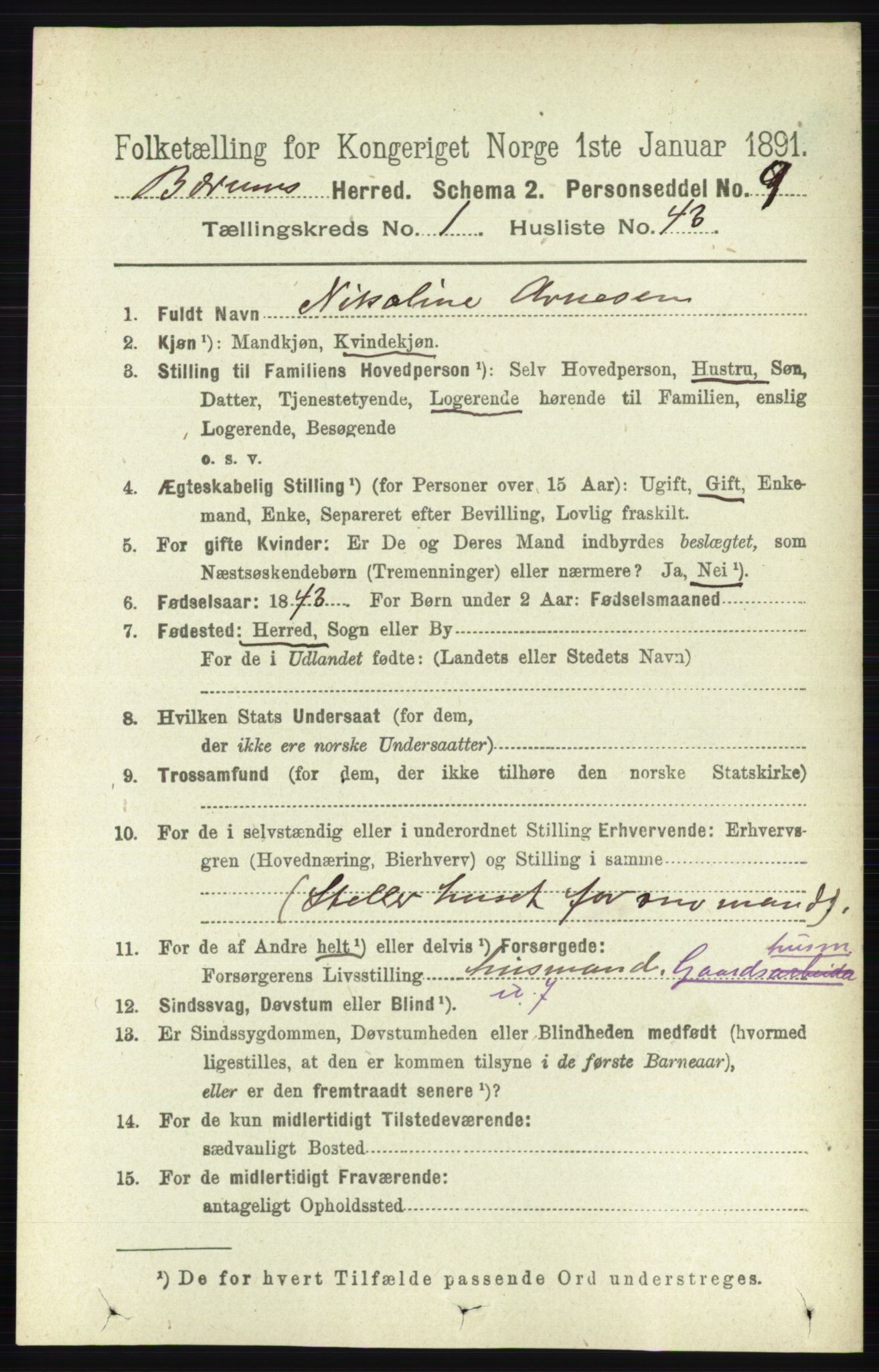 RA, 1891 census for 0219 Bærum, 1891, p. 540