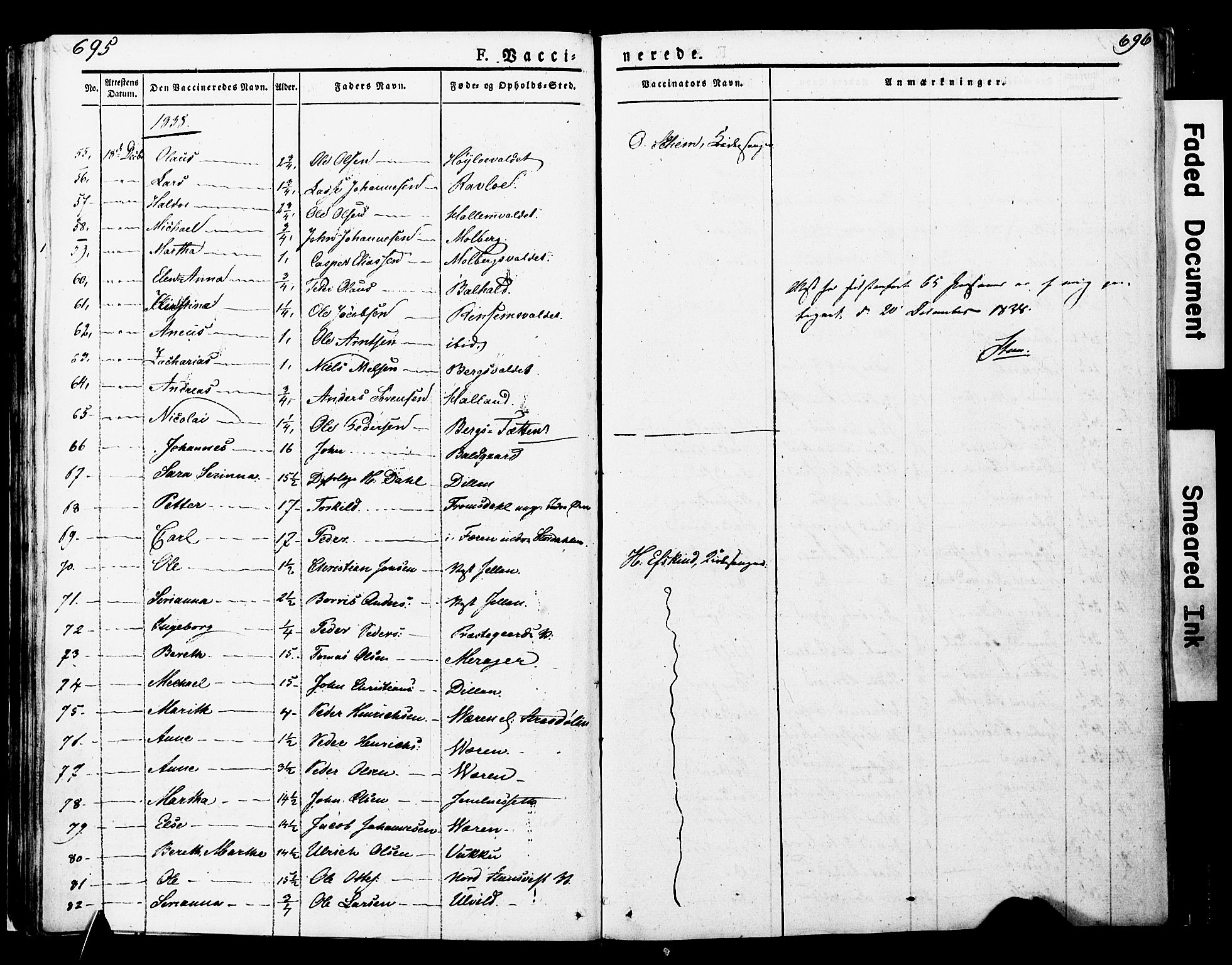 Ministerialprotokoller, klokkerbøker og fødselsregistre - Nord-Trøndelag, SAT/A-1458/723/L0243: Parish register (official) no. 723A12, 1822-1851, p. 695-696