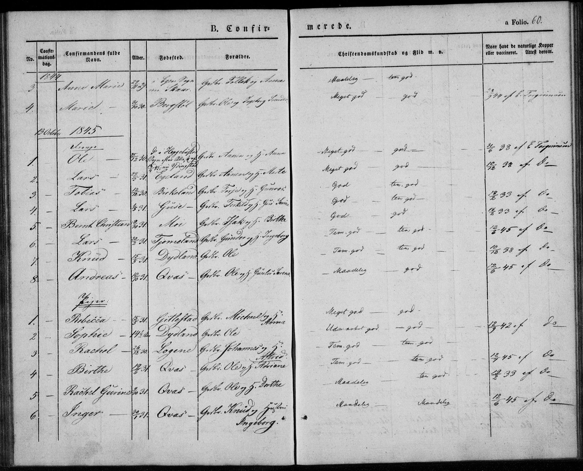 Lyngdal sokneprestkontor, AV/SAK-1111-0029/F/Fa/Fab/L0001: Parish register (official) no. A 1, 1838-1860, p. 60