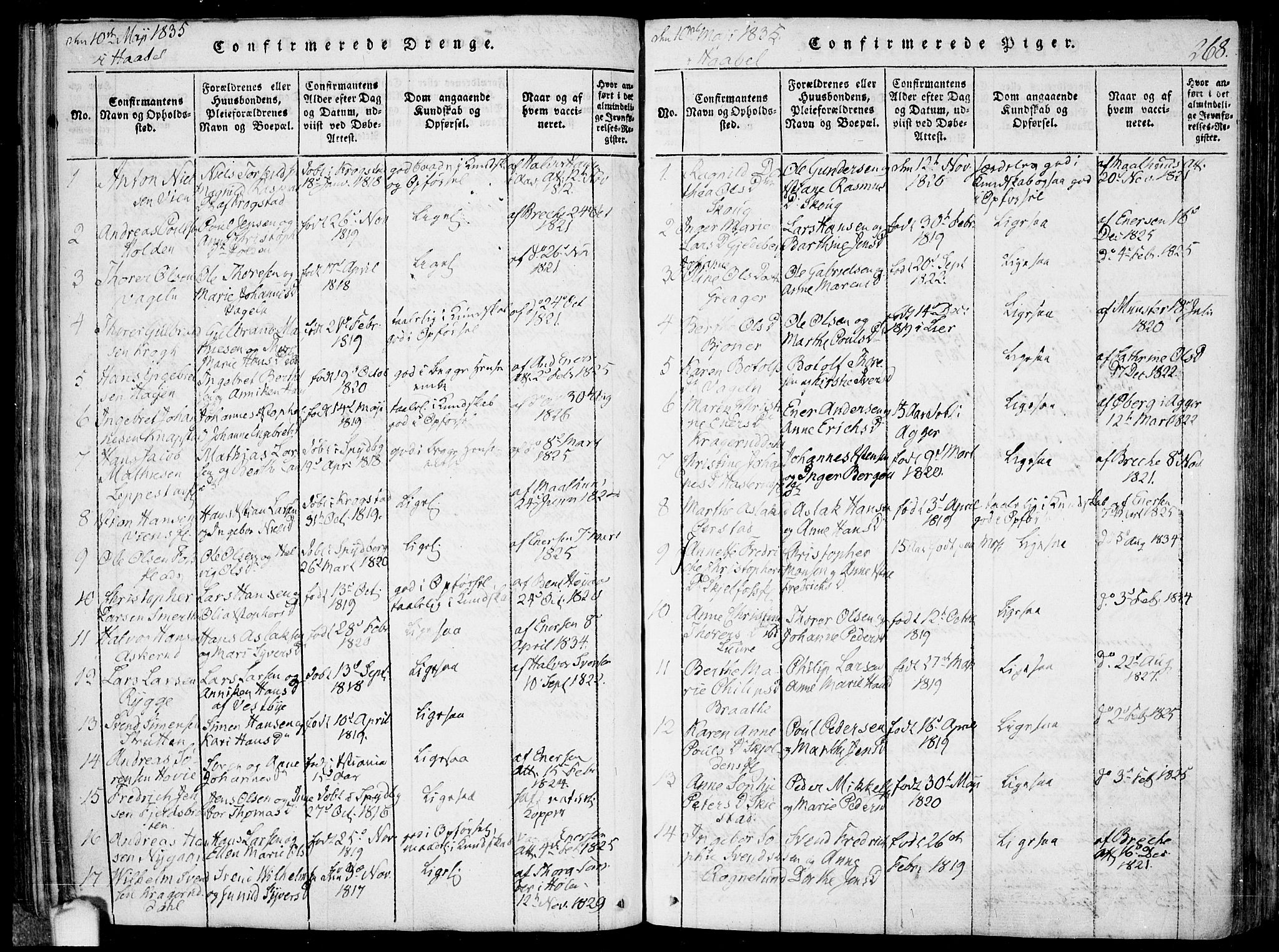 Hobøl prestekontor Kirkebøker, AV/SAO-A-2002/F/Fa/L0002: Parish register (official) no. I 2, 1814-1841, p. 268