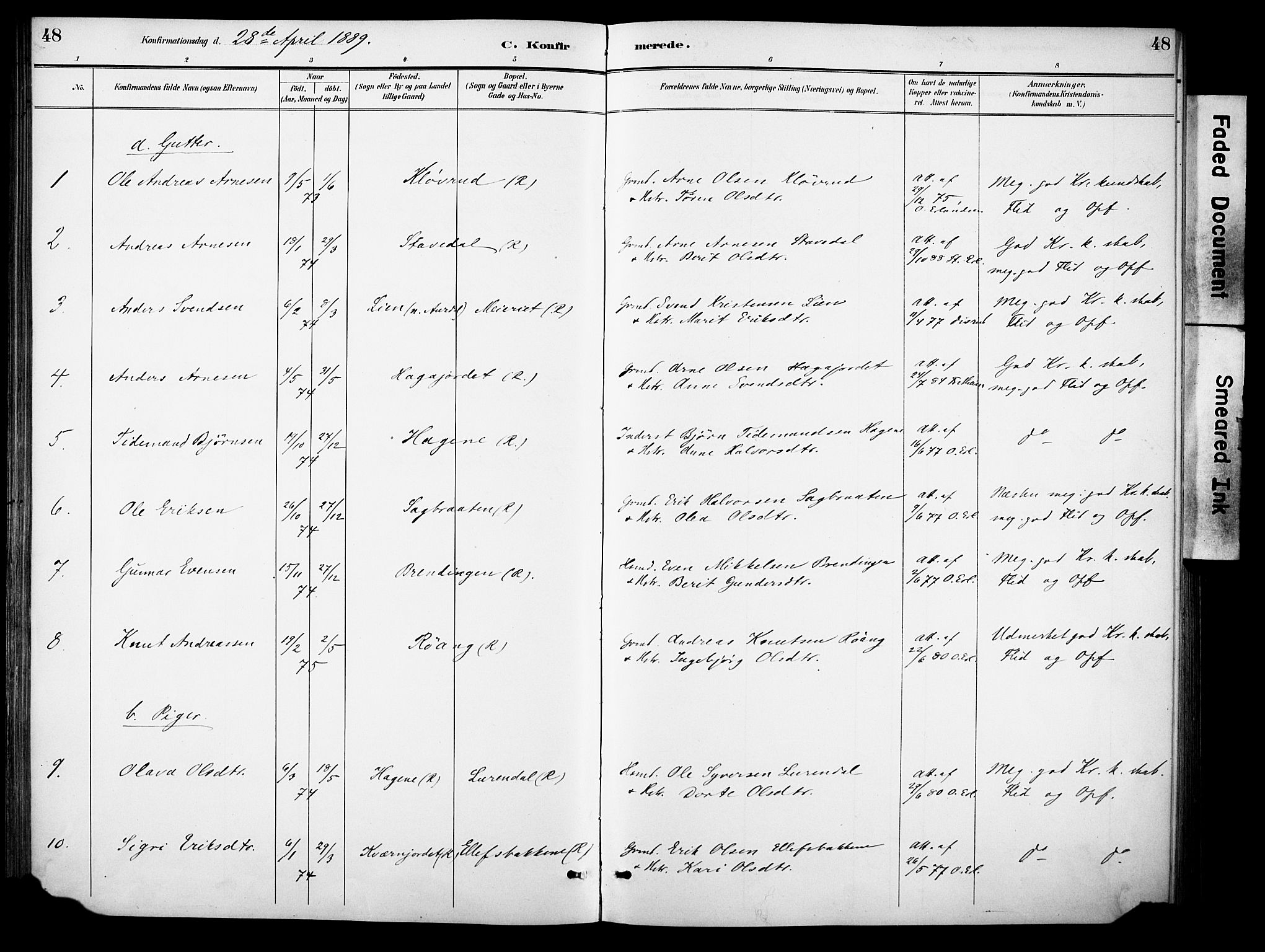 Sør-Aurdal prestekontor, SAH/PREST-128/H/Ha/Haa/L0010: Parish register (official) no. 10, 1886-1906, p. 48