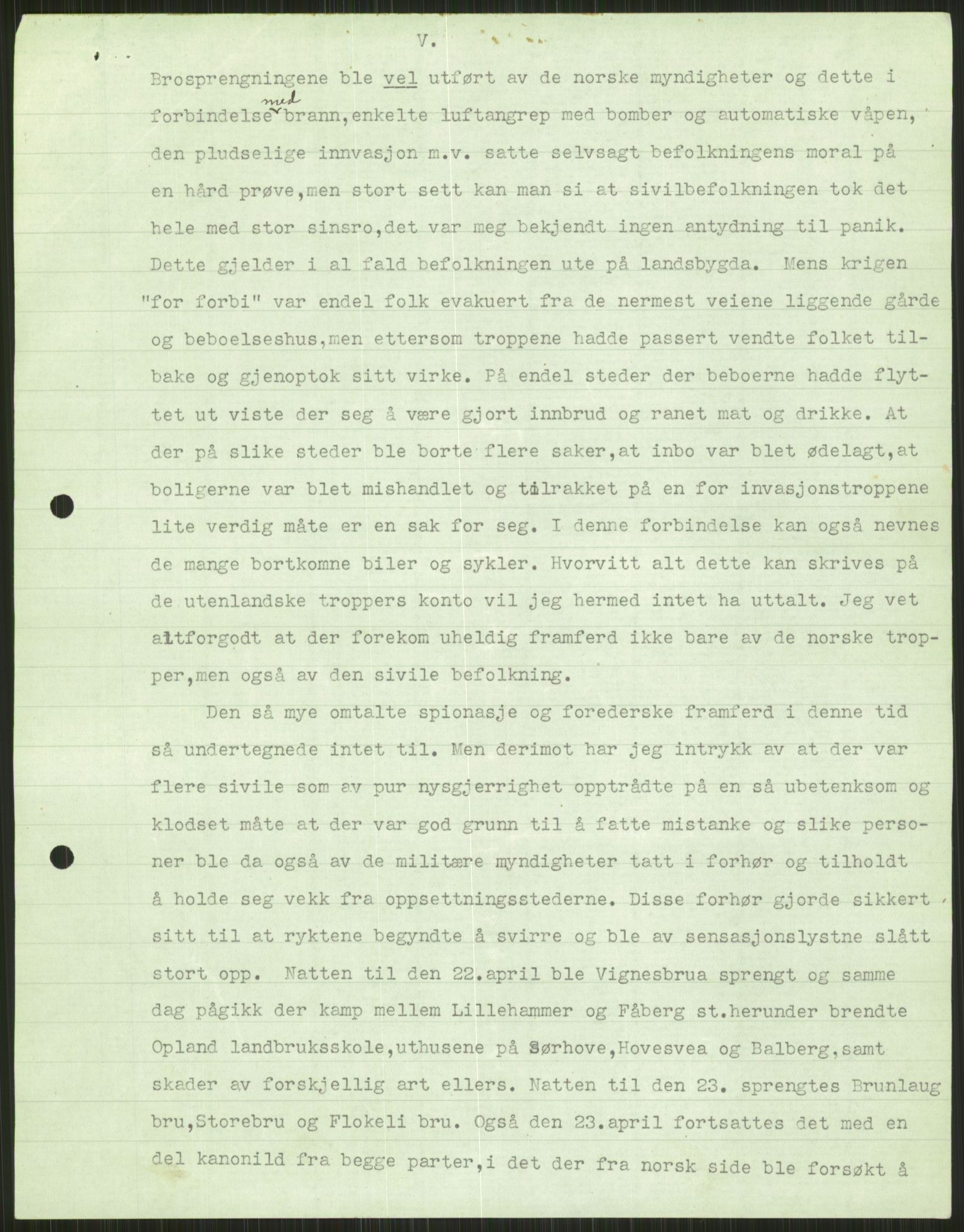 Forsvaret, Forsvarets krigshistoriske avdeling, AV/RA-RAFA-2017/Y/Ya/L0014: II-C-11-31 - Fylkesmenn.  Rapporter om krigsbegivenhetene 1940., 1940, p. 66