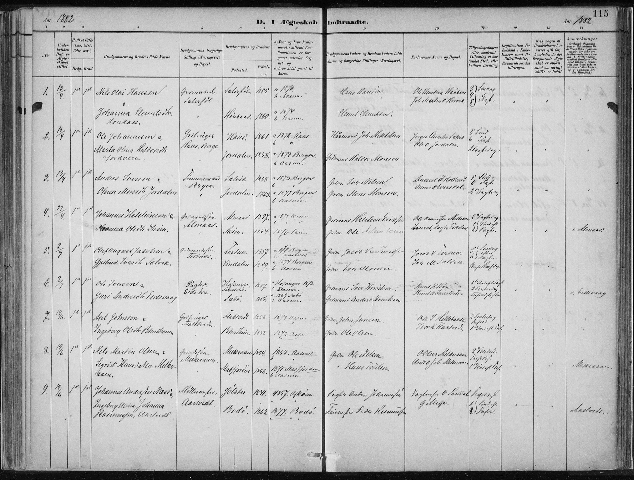 Hamre sokneprestembete, SAB/A-75501/H/Ha/Haa/Haad/L0001: Parish register (official) no. D  1, 1882-1906, p. 115