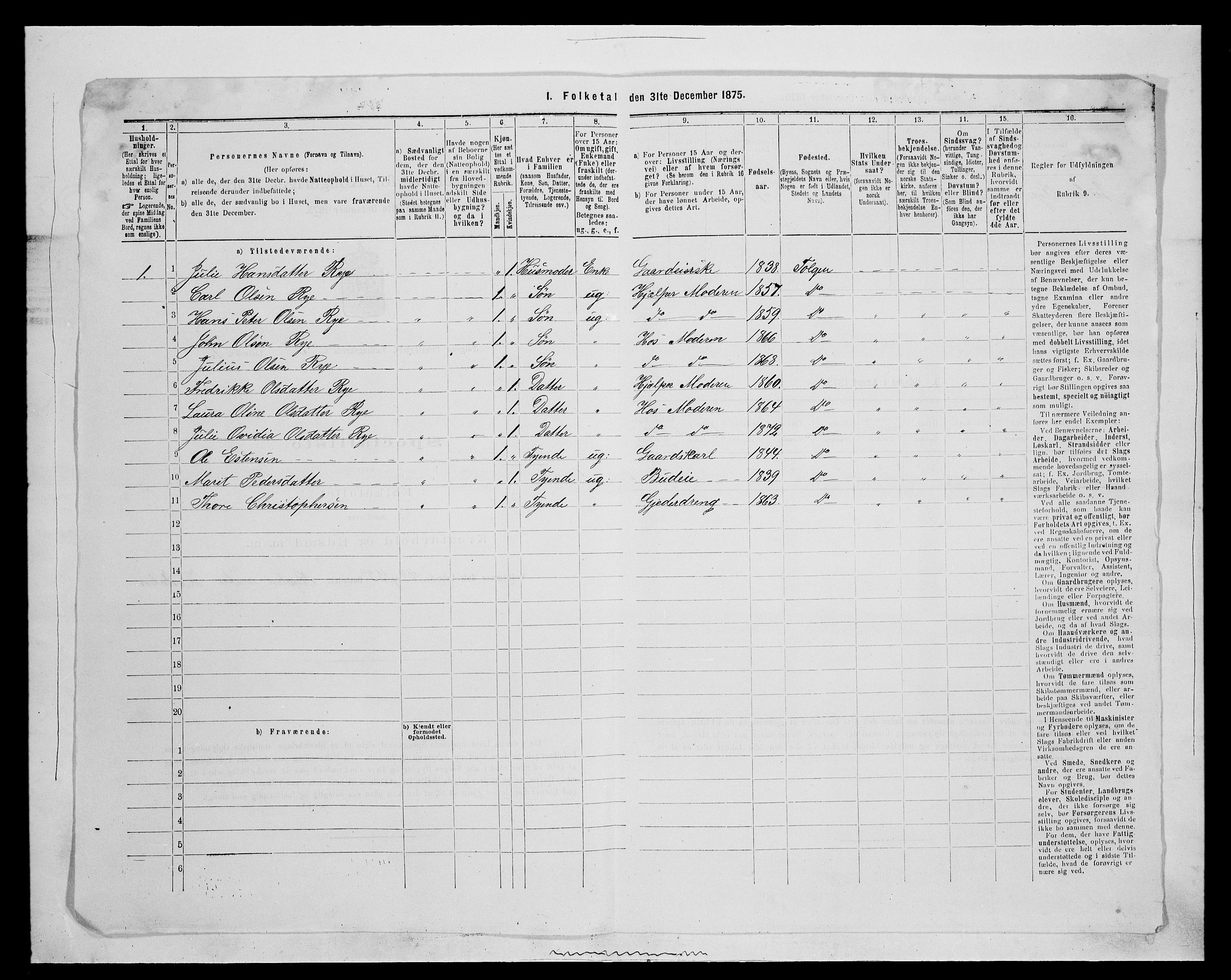 SAH, 1875 census for 0436P Tolga, 1875, p. 582