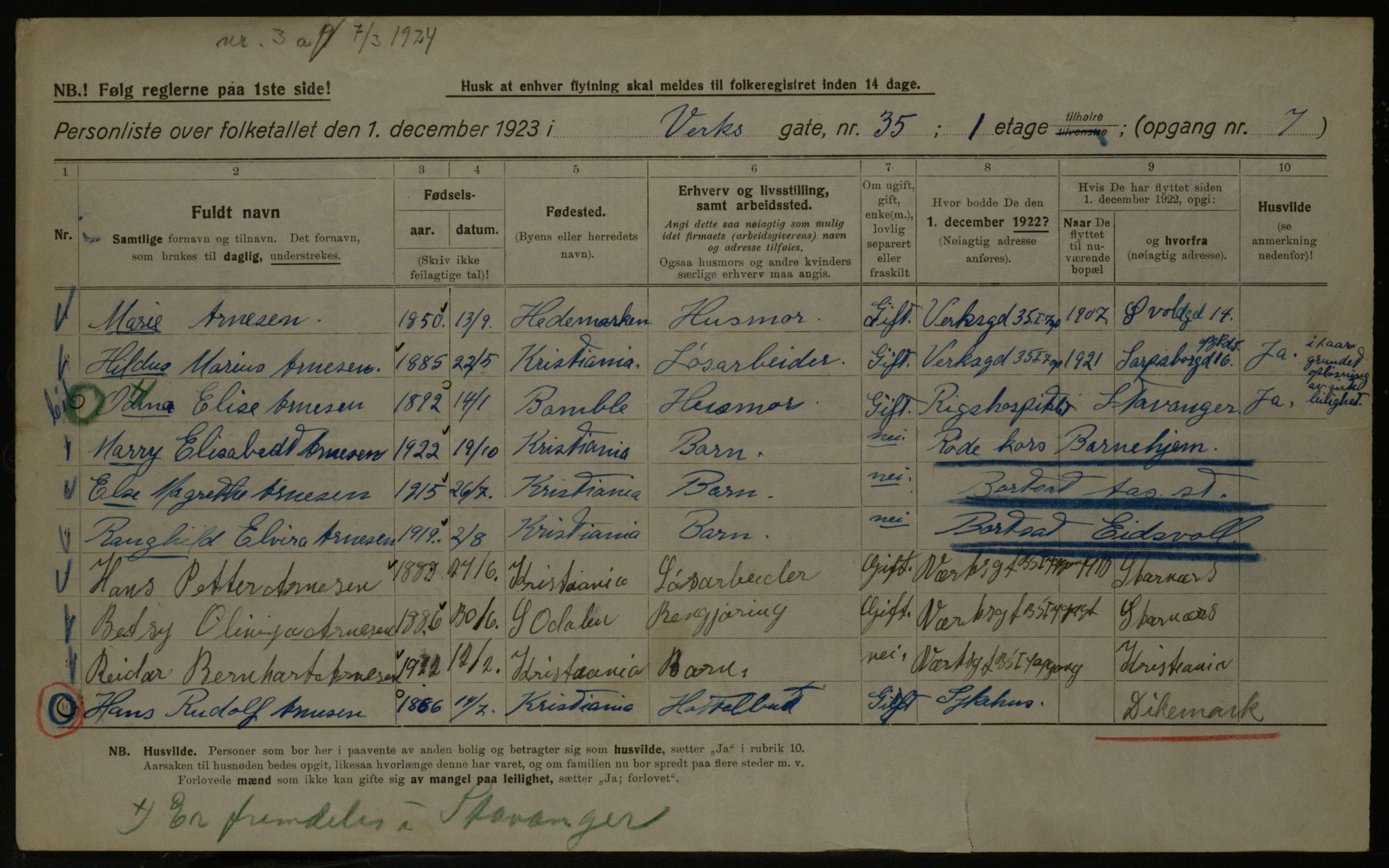 OBA, Municipal Census 1923 for Kristiania, 1923, p. 135192