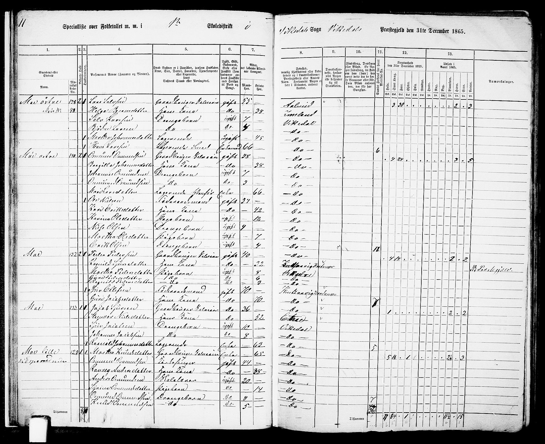 RA, 1865 census for Vikedal, 1865, p. 23