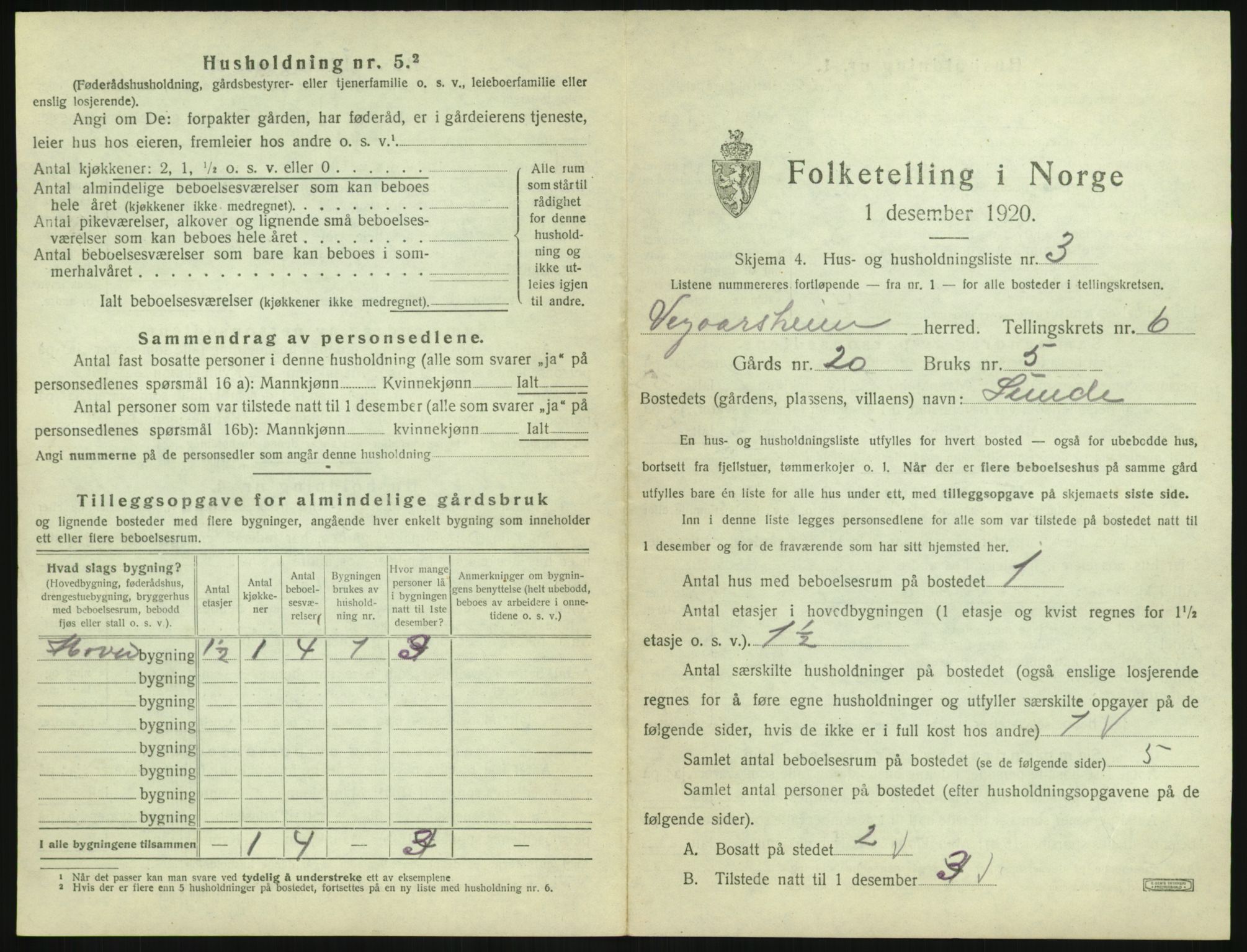 SAK, 1920 census for Vegårshei, 1920, p. 308