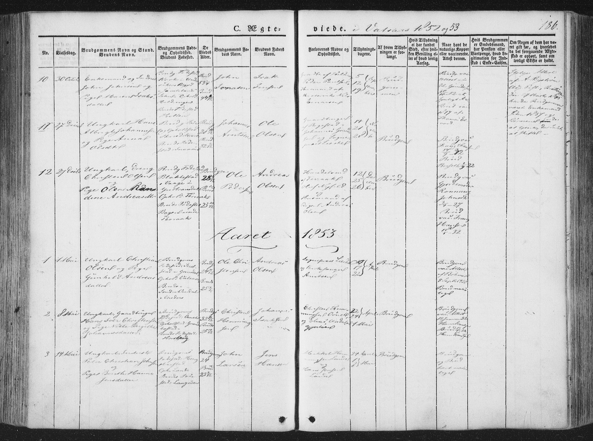 Ministerialprotokoller, klokkerbøker og fødselsregistre - Nordland, AV/SAT-A-1459/810/L0144: Parish register (official) no. 810A07 /1, 1841-1862, p. 186