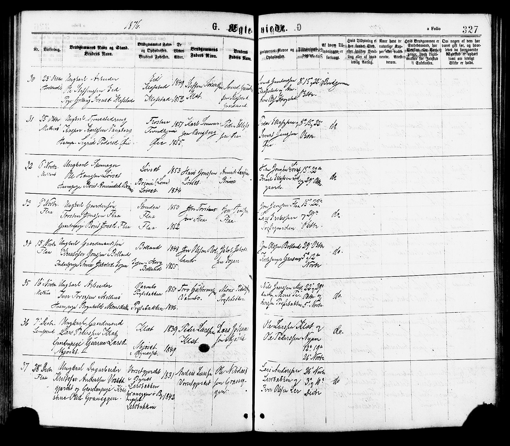 Ministerialprotokoller, klokkerbøker og fødselsregistre - Sør-Trøndelag, SAT/A-1456/691/L1079: Parish register (official) no. 691A11, 1873-1886, p. 327