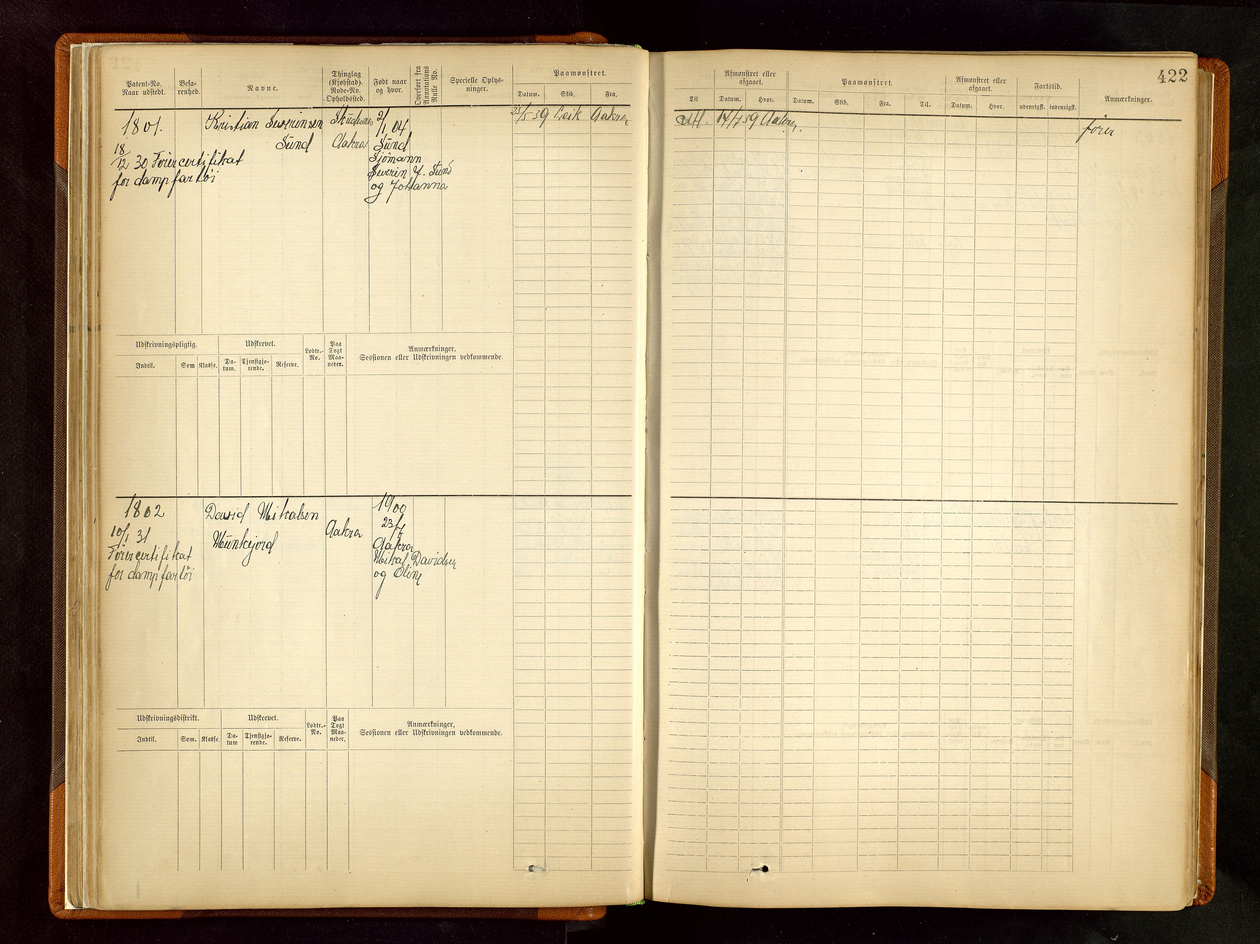 Haugesund sjømannskontor, SAST/A-102007/F/Fb/Fbb/L0002: Sjøfartsrulle Skudenes kretsnr. 959-2439, 1860-1948, p. 422