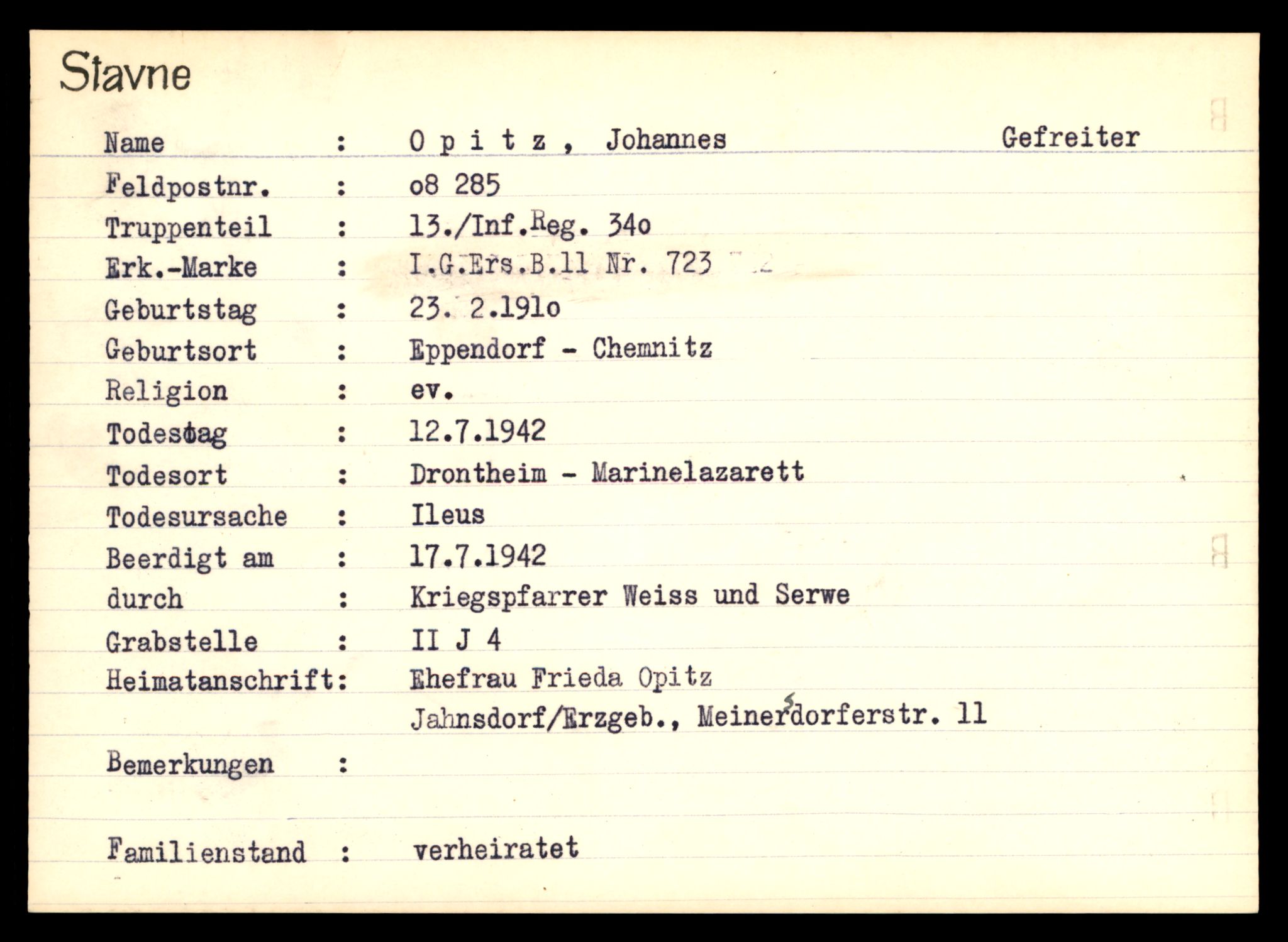 Distriktskontoret for krigsgraver, AV/SAT-A-5030/E/L0003: Kasett/kartotek over tysk Krigskirkegård Stavne, 1945, p. 1019